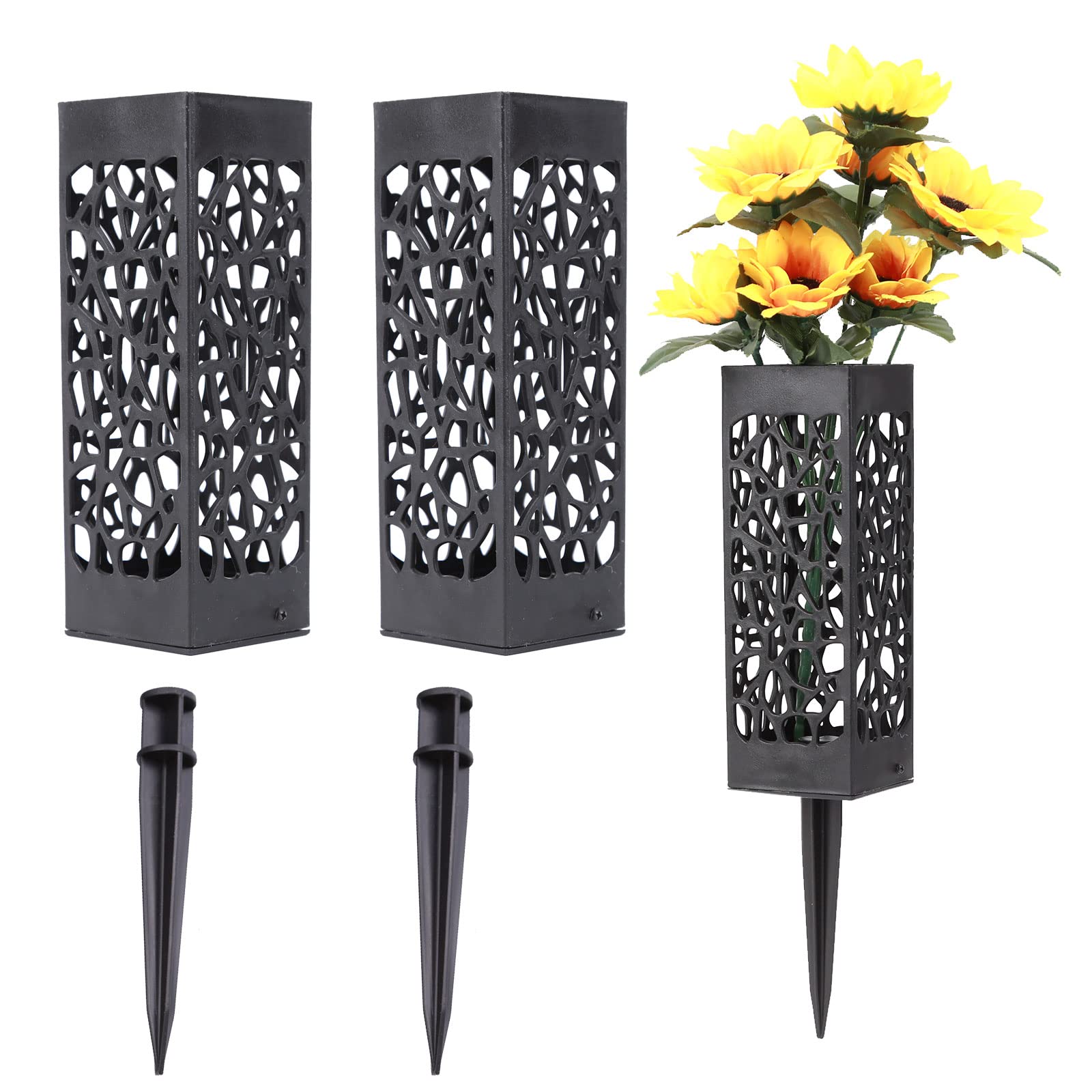 1/2/4 Pack Memorial Flower Vases for Graves - Durable Plastic Cemetery Floral Holders with Spikes & Drainage Holes - Perfect for Outdoor Grave Decorations, Tombstone Markers & Memorial Gardens