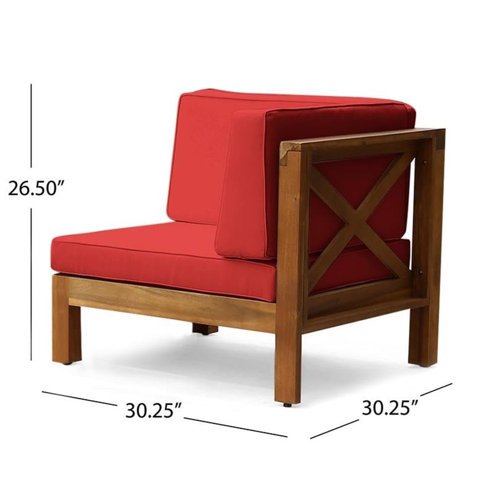 Brava Outdoor Modular Loveseat Set with Coffee Table - Teak/Red Cushions for Patio & Garden