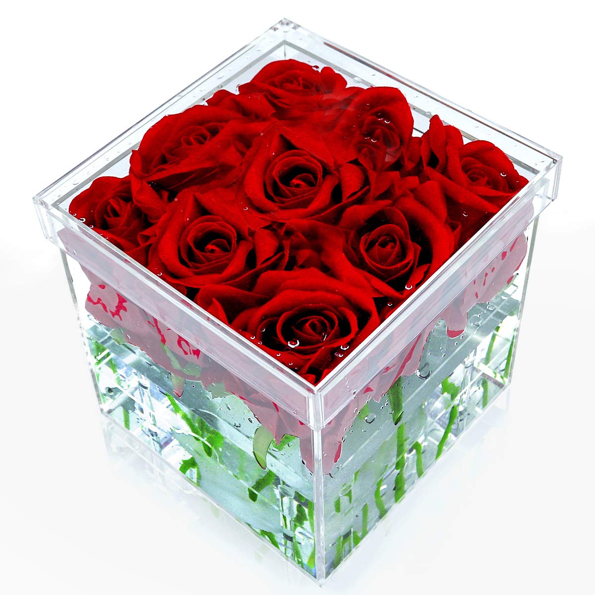 Acrylic Rose Flower Box with Water Holder - 9 Hole Wedding Floral Gift for Centerpieces, Home Decor & Party Favors