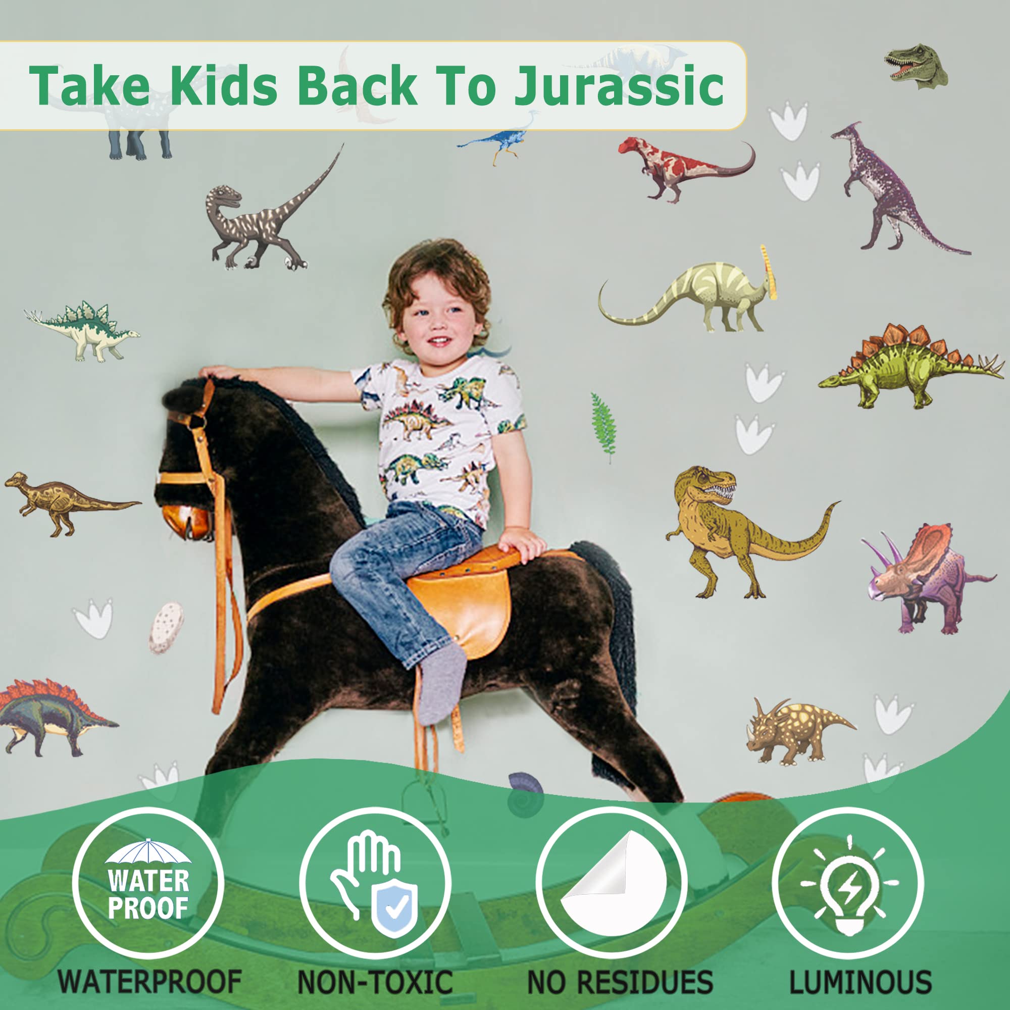 Glow in The Dark Dinosaur Wall Decals - Self-Adhesive Removable Glowing Dinosaur Stickers for Kids Room, Nursery & Ceiling Decor - Perfect for Boys, Girls Bedroom & Baby Gifts - Fun Nighttime Glow Decor for Playrooms & Themed Parties