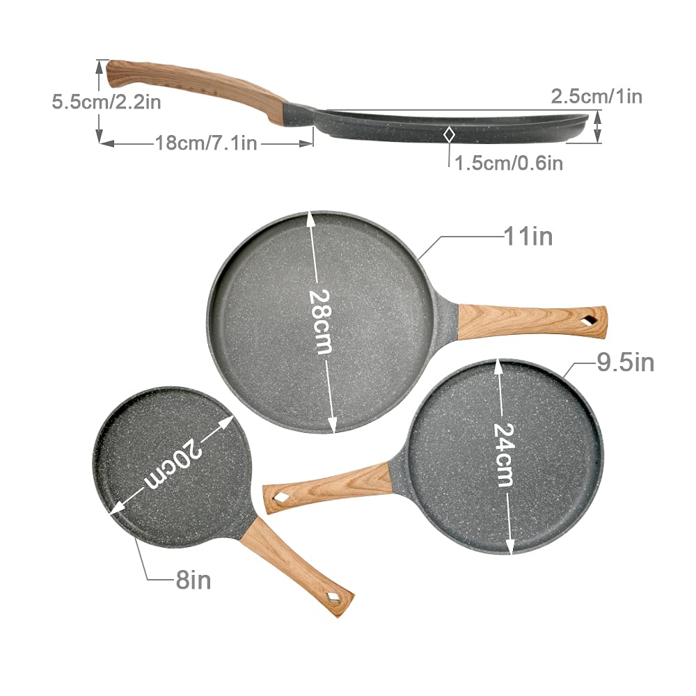 **24CM Non-Stick Cast Aluminum Pancake Pan with Heat-Resistant Wooden Handle - Professional Crepe & Pancake Maker for Induction, Gas & Electric Stoves - Perfect for Breakfast, Brunch & Family Cooking**