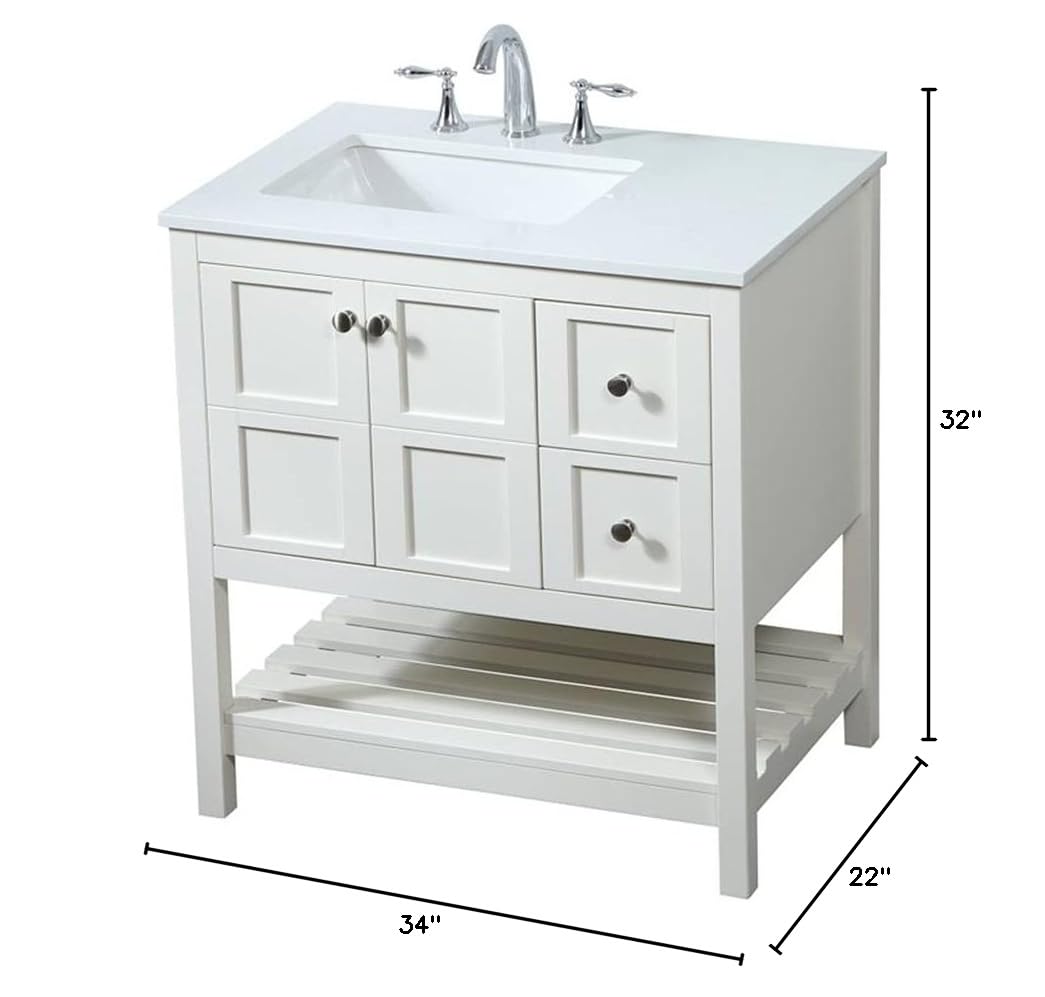32 Inch Single Bathroom Vanity Cabinet with Sink - Elegant White Finish for Modern Bathroom & Powder Room Makeover