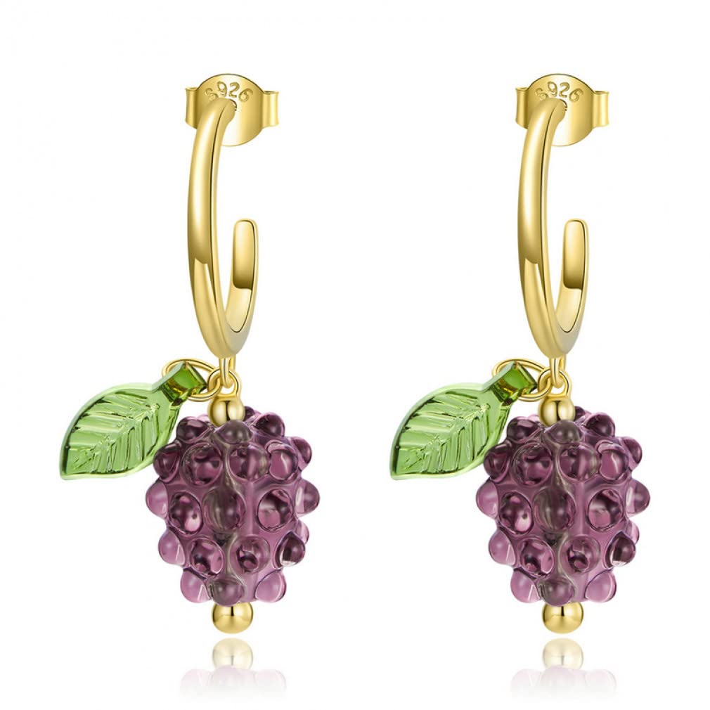 925 Sterling Silver Glazed Persimmon Grape Fruit Gold Stud Earrings for Women - Elegant Dainty Jewelry for Daily Wear, Date Night & Gift Giving