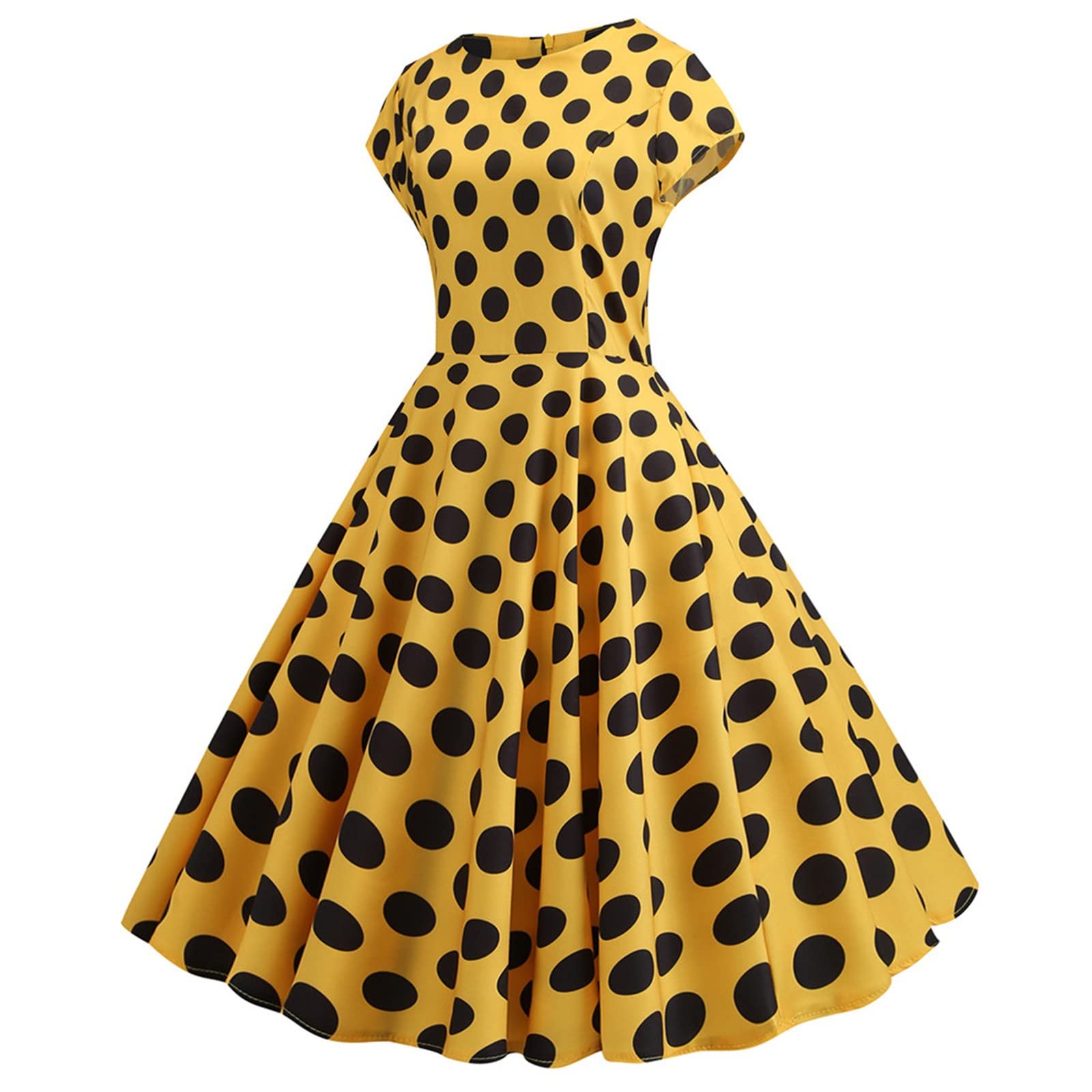 RIJJTRP Women's Summer Beach Dress - Floral Print Party Swing Dress with Round Neck & Polka Dot Waist | Perfect for Vacation, Evening Events, and Casual Outings