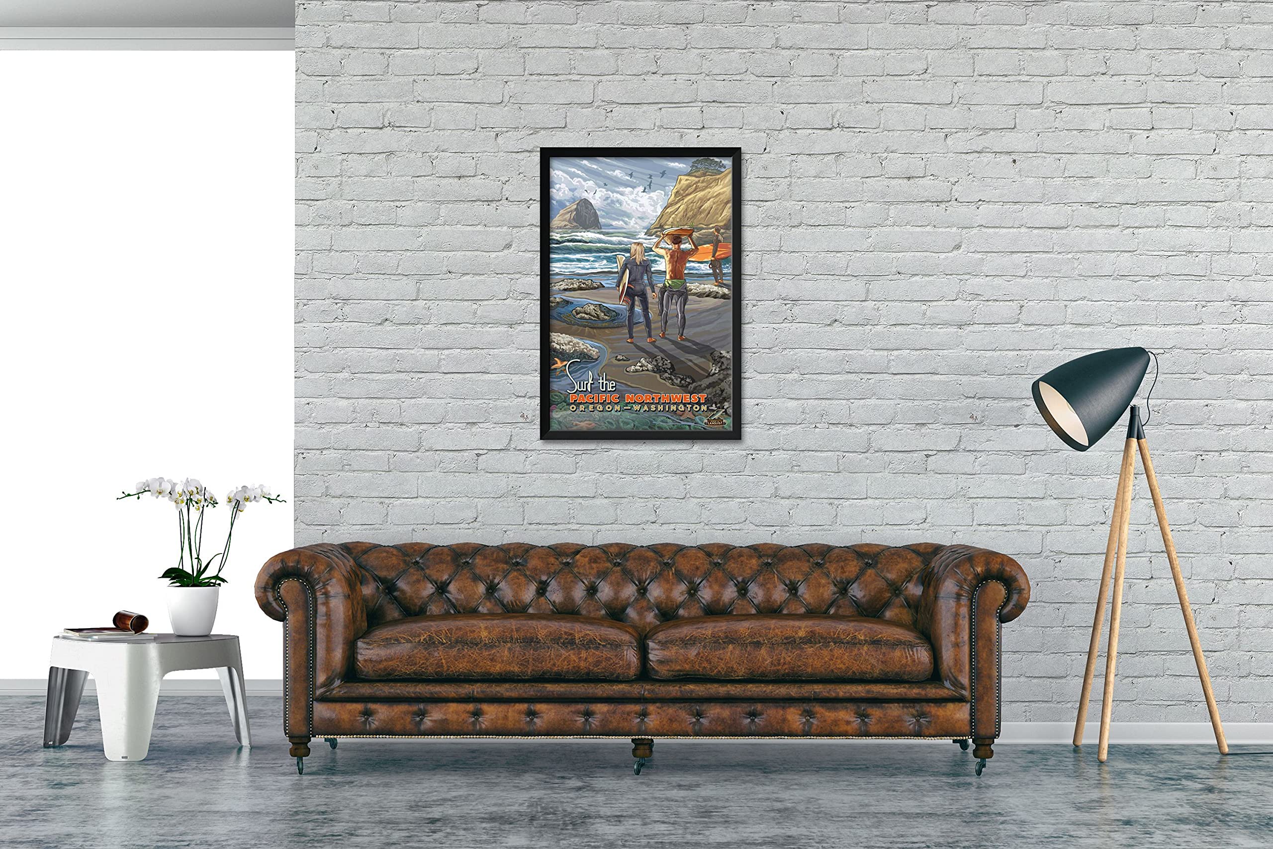 Professionally Framed Surf Pacific Northwest Art Print - Oregon & Washington Coastal Scene by Artist Paul A. Lanquist - 26x38 Inch Wall Decor - Perfect for Beach House, Living Room or Office