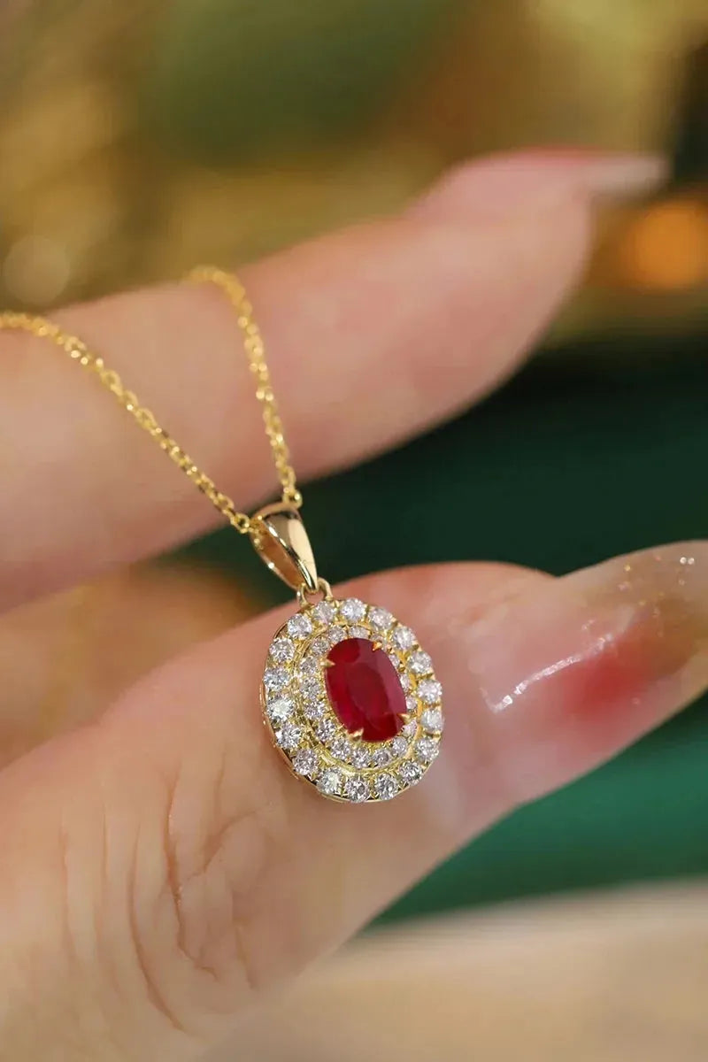 18K Yellow Gold Diamond & Ruby Necklace for Women - Elegant Real Natural Diamond & Ruby Pendant - Perfect for Engagement, Anniversary & Special Occasions