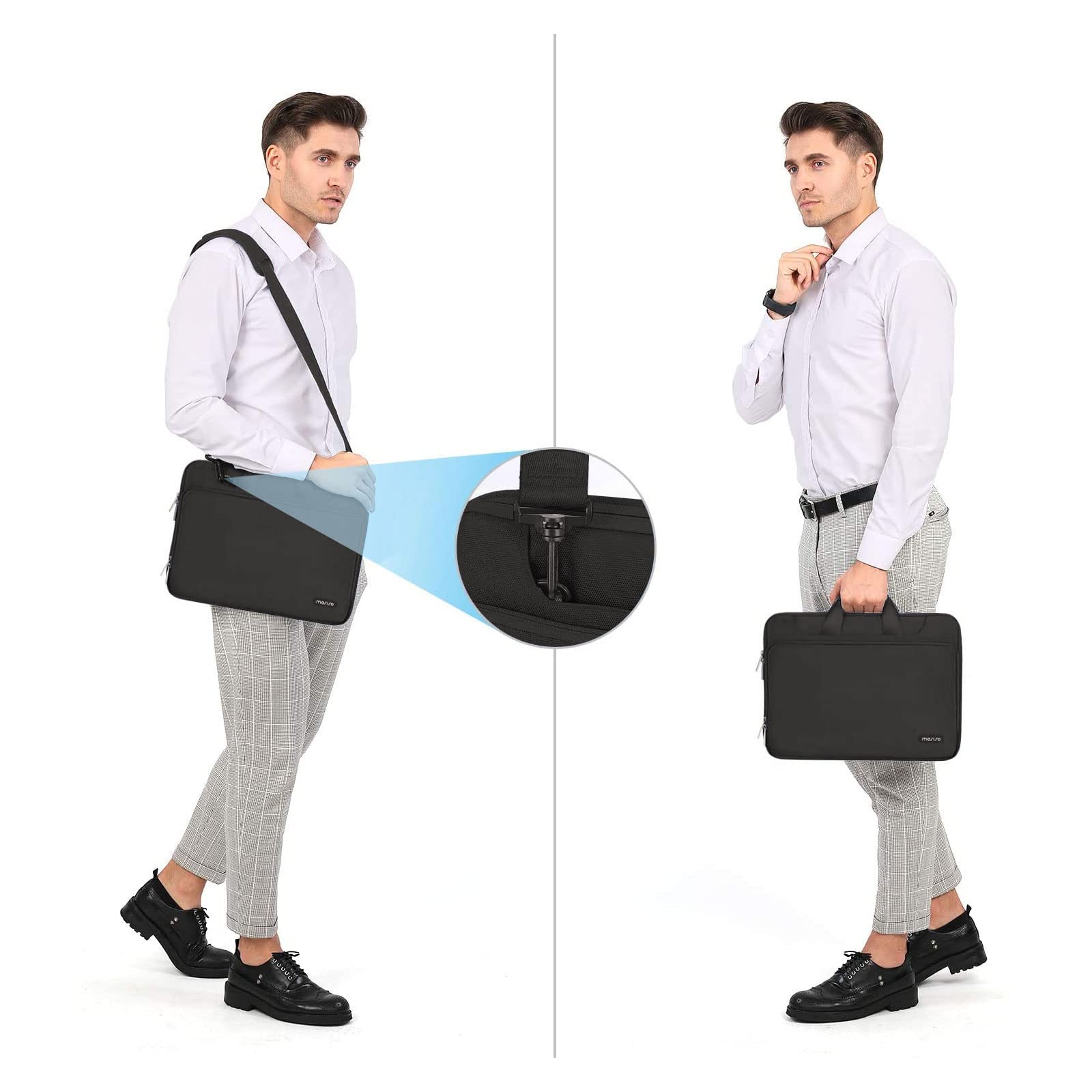 MOSISO 360 Protective Laptop Shoulder Bag for MacBook Air/Pro 13-13.3 inch & MacBook Pro 14 inch (M1/M2/M3/M4) - Waterproof Travel Messenger Bag with Matching Color Sleeve & Belt - Perfect for Business, Work, School & Daily Commute - Black