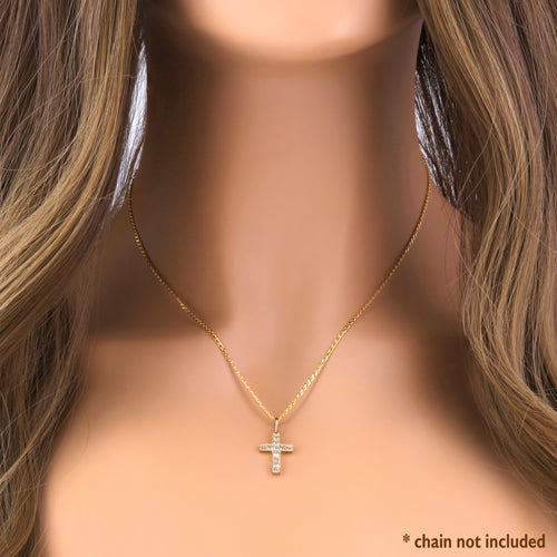 14K Solid Gold Cross Pendant with CZ Stones - Elegant & Shimmering Jewelry for Women - Perfect for Gifts, Church, Weddings & Everyday Wear