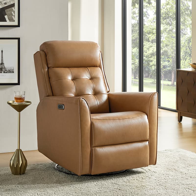 Felisa Genuine & PVC Leather Power Swivel Recliner Chair - Adjustable Electric Massage Recliner with USB Ports for Living Room, Home Theater, and Office Relaxation