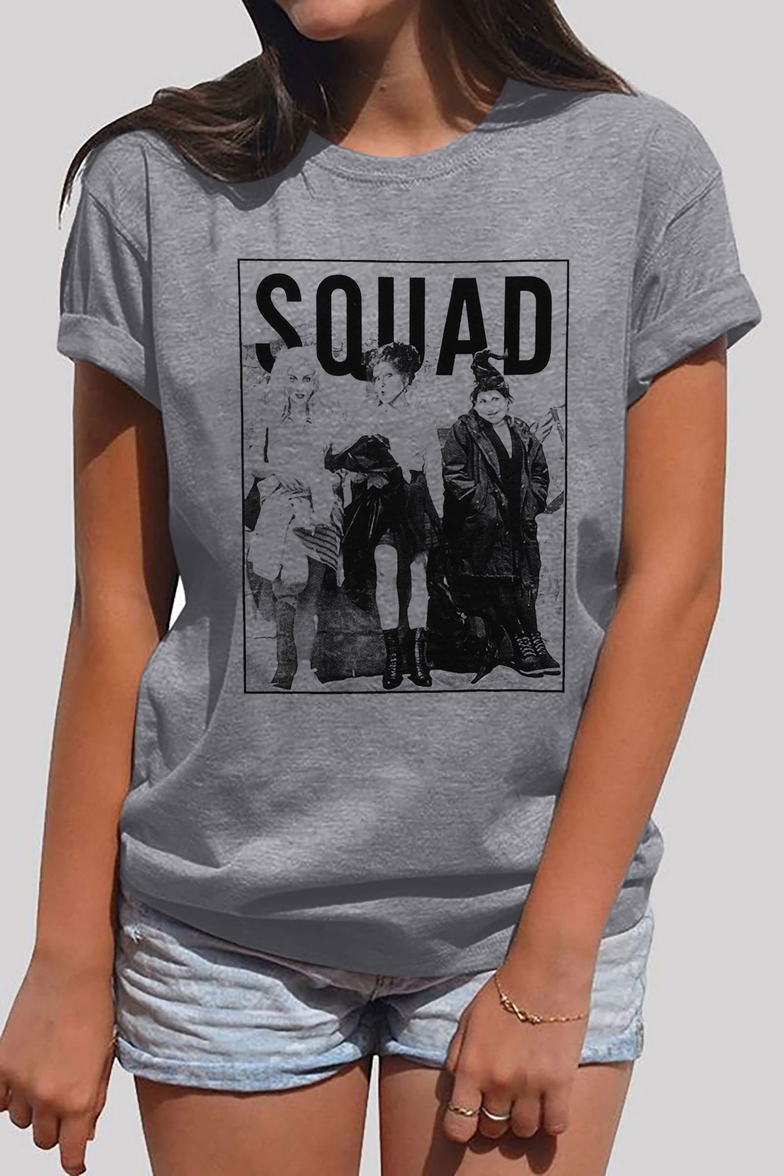 Funny Halloween Squad T-Shirt for Women - Sanderson Sisters Graphic Tee | Casual Fall Tops for Costume Parties & Spooky Season Outfits