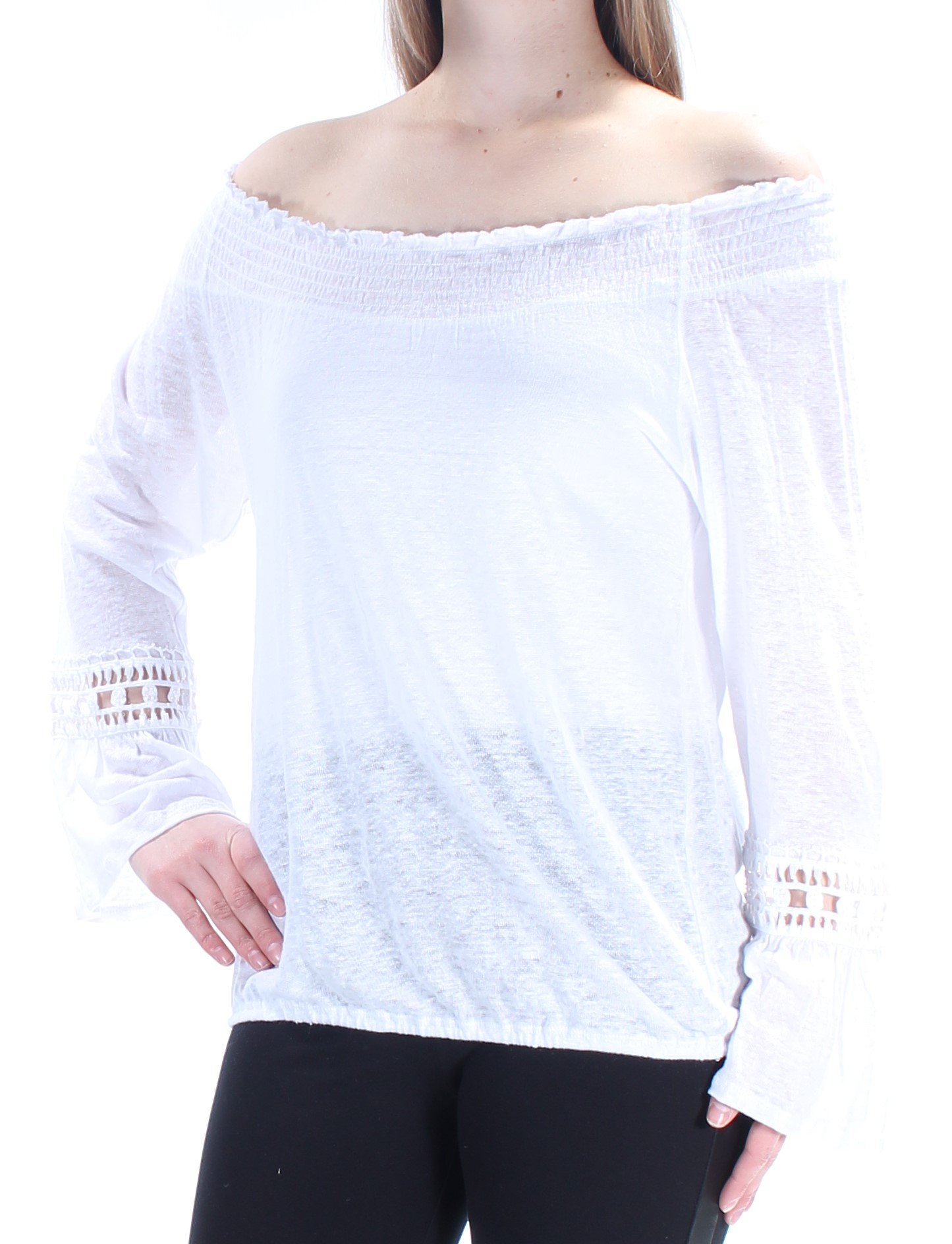 INC Women's Linen Off-The-Shoulder Casual Top - Breathable Summer Blouse, White, Size M | Perfect for Beach Vacations, Date Nights & Boho Outfits