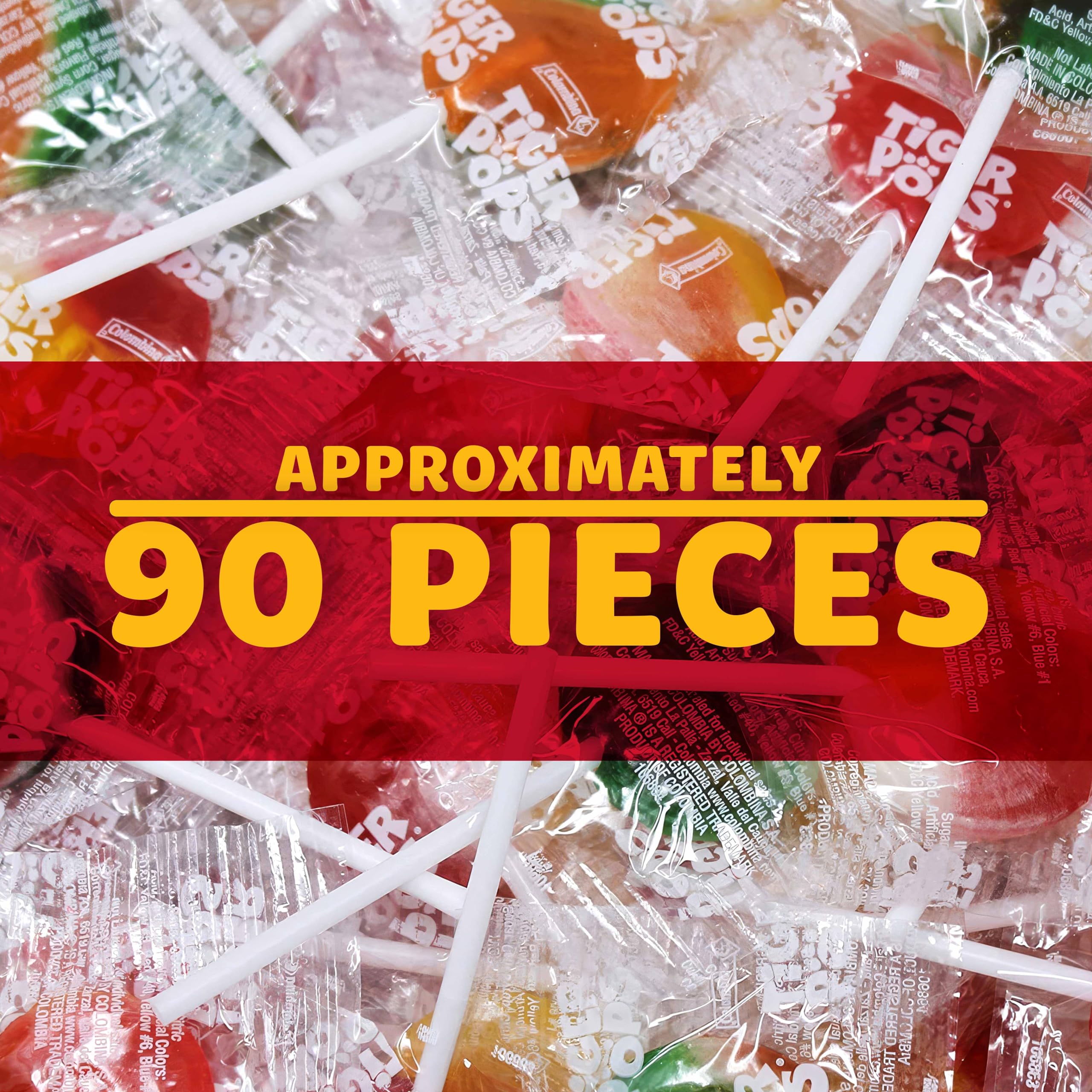 Bulk Tiger Pops Lollipops - 2 Pounds (Approx 90 Pieces) Individually Wrapped Hard Candy - Assorted Flavors Suckers for Kids, Holiday Parties & Christmas Stocking Stuffers - Perfect for Piñata Filler, Birthday Favors and Classroom Treats