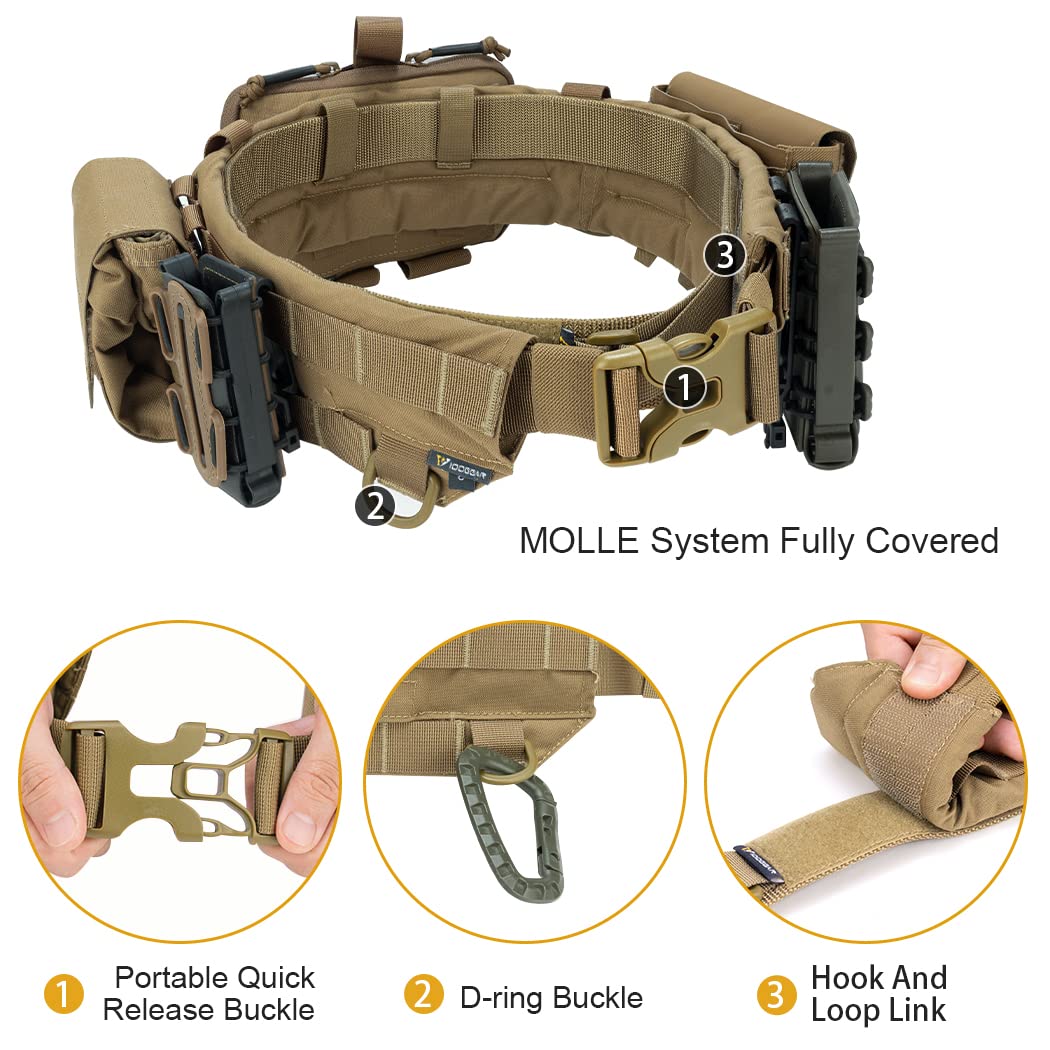 IDOGEAR Tactical MOLLE Military Belt - Adjustable Combat Belt with Inner & Outer Belt Set for Outdoor, Hiking, Airsoft & Tactical Gear - Heavy Duty Rigger's Belt for Men