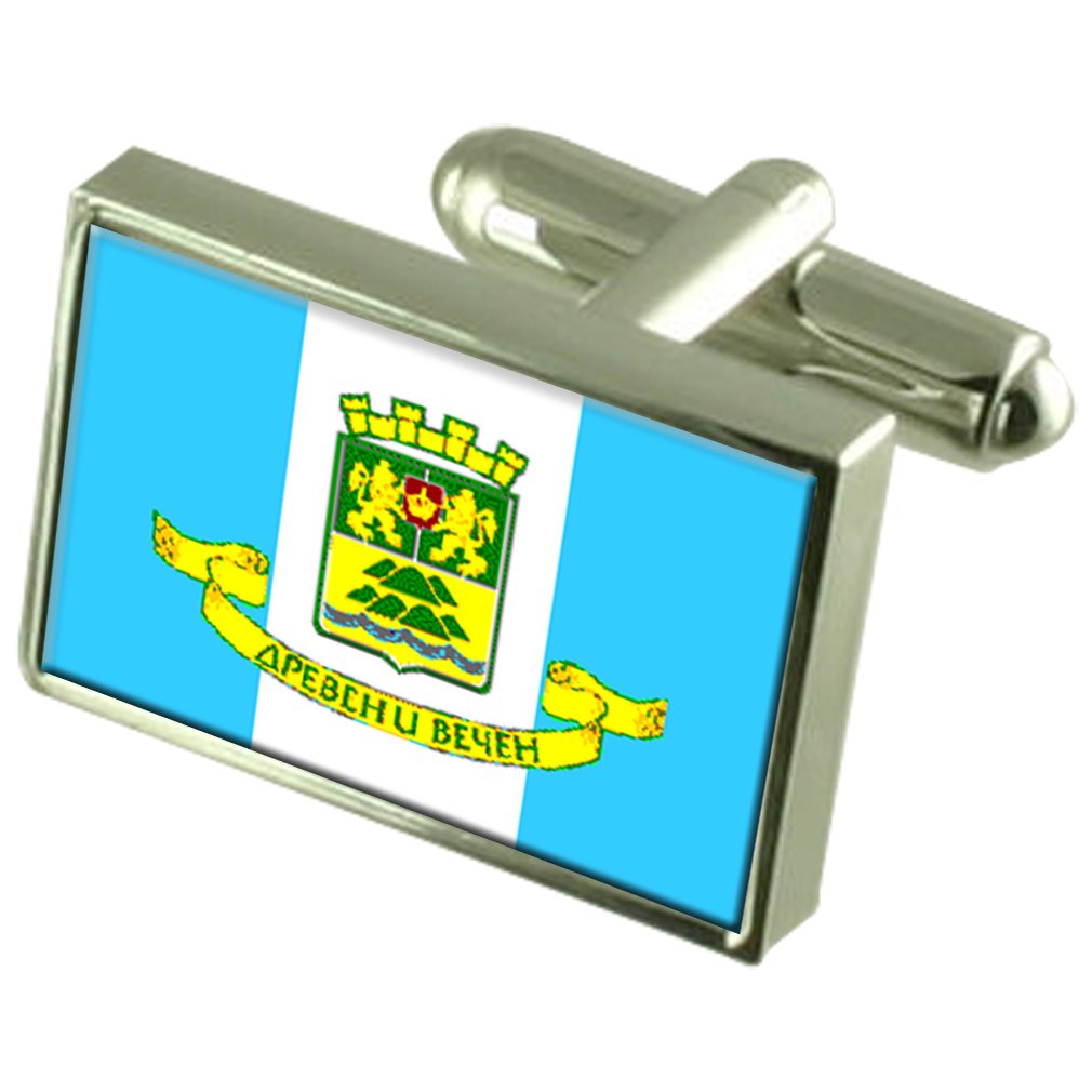 Plovdiv Bulgaria Sterling Silver Flag Cufflinks for Men - Engraved Gift Box - Perfect for Weddings, Business Meetings & Formal Events