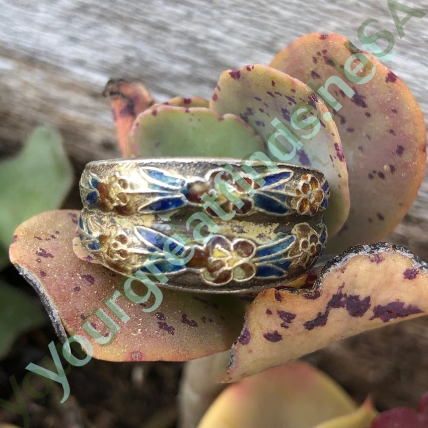 Vintage Chinese Export Sterling Silver Ring with Cloisonné Enamel - Size 8.75 - Handmade Jewelry for Women - Perfect Gift for Anniversary, Birthday & Special Occasions