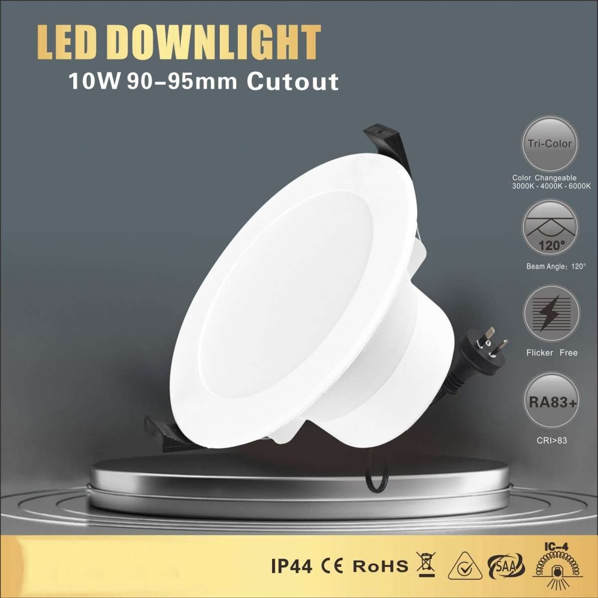 10-Pack 90mm LED Downlight Kit - 10W Non-Dimmable, 3 Color in 1 (Warm White/Cool White/Daylight) - Recessed Ceiling Lights for Home, Kitchen, Bathroom & Office Lighting