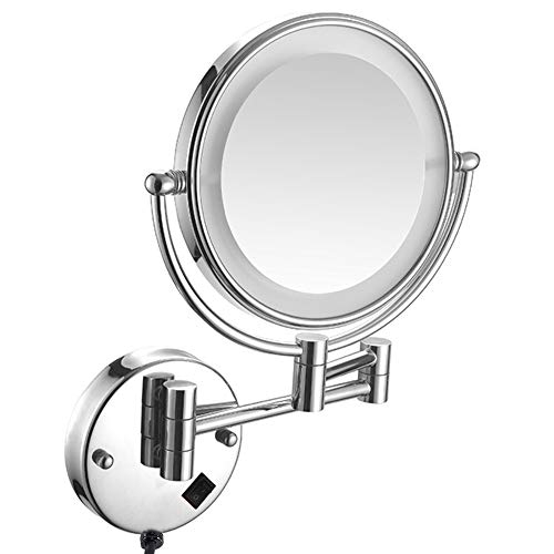 10x Magnifying LED Makeup Mirror with Light - 8 Inch Wall Mounted Double Sided Bathroom Mirror, 360° Swivel Brass Frame & Chrome Polish - Perfect for Vanity, Dressing Room & Professional Makeup Application