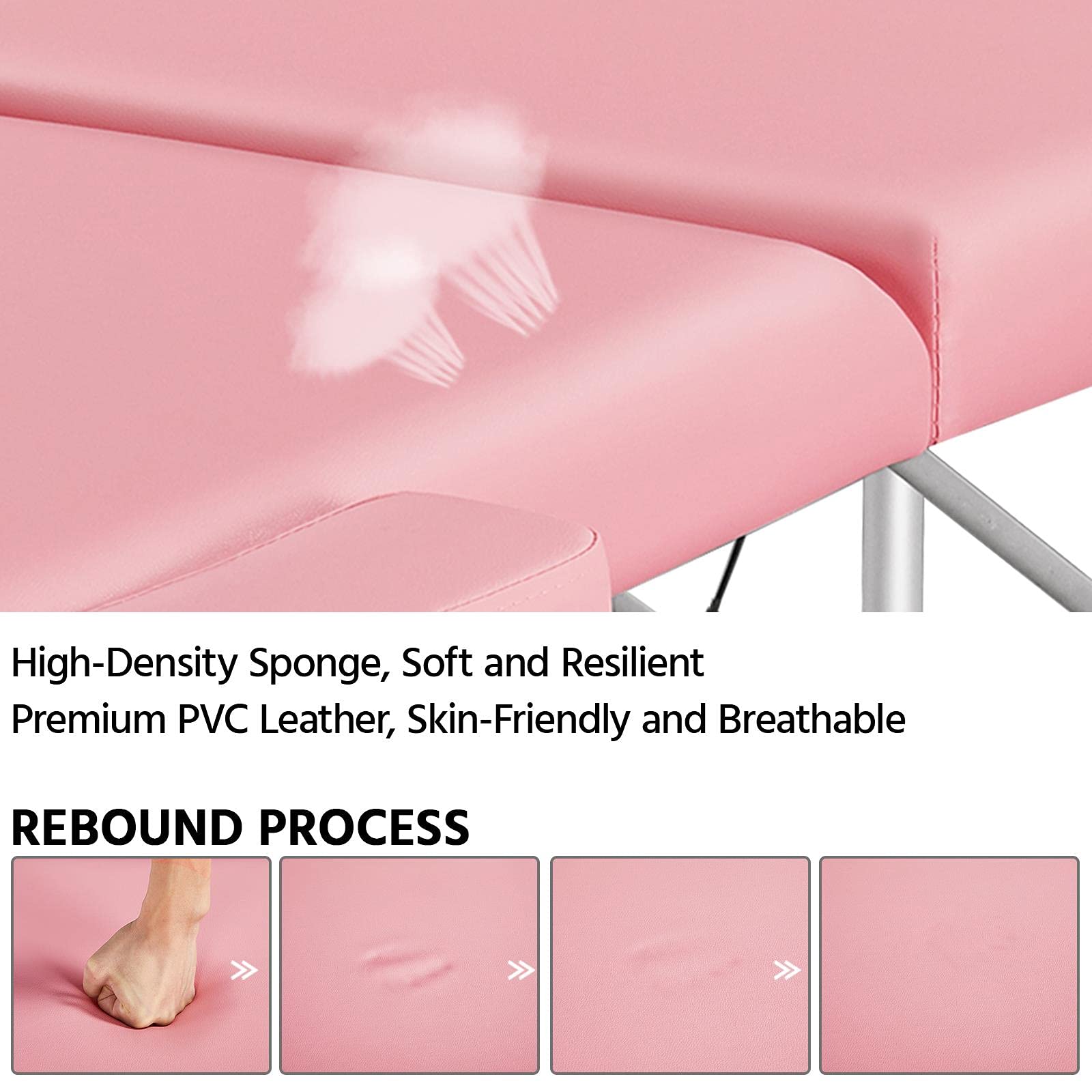 Topeakmart Portable Folding Massage Table - Adjustable Height 84 Inch Aluminum Spa Bed for Therapy, Salon & Home Use - Lightweight & Durable 2-Fold Design in Pink | Perfect for Professional Massage, Physical Therapy & Relaxation at Home
