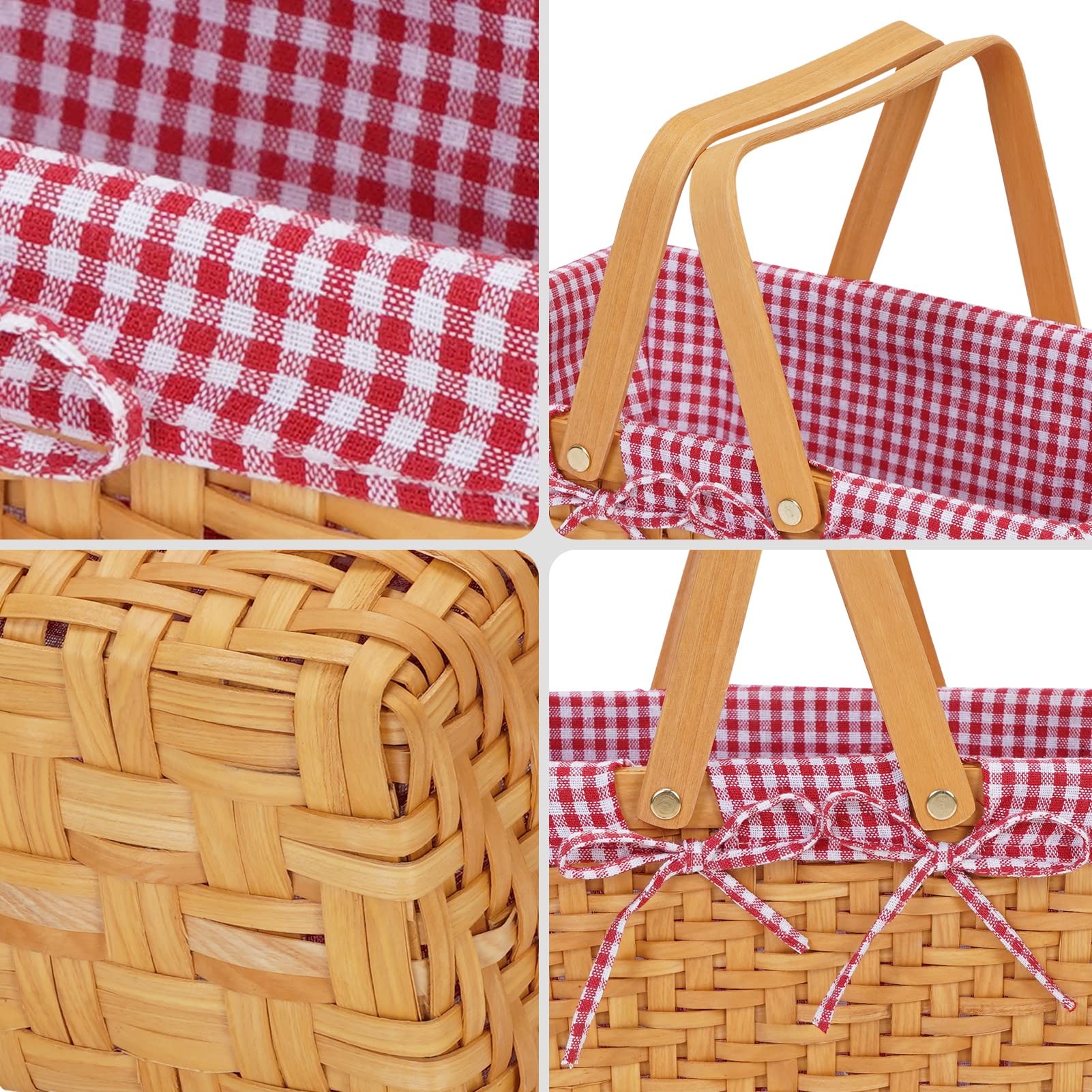 Handmade Woven Easter Baskets with 2 Folding Handles - Decorative Gift Baskets for Candy, Bread & Small Storage - Perfect for Easter Gifts, Kitchen Organization & Bathroom Toy Storage (Red)