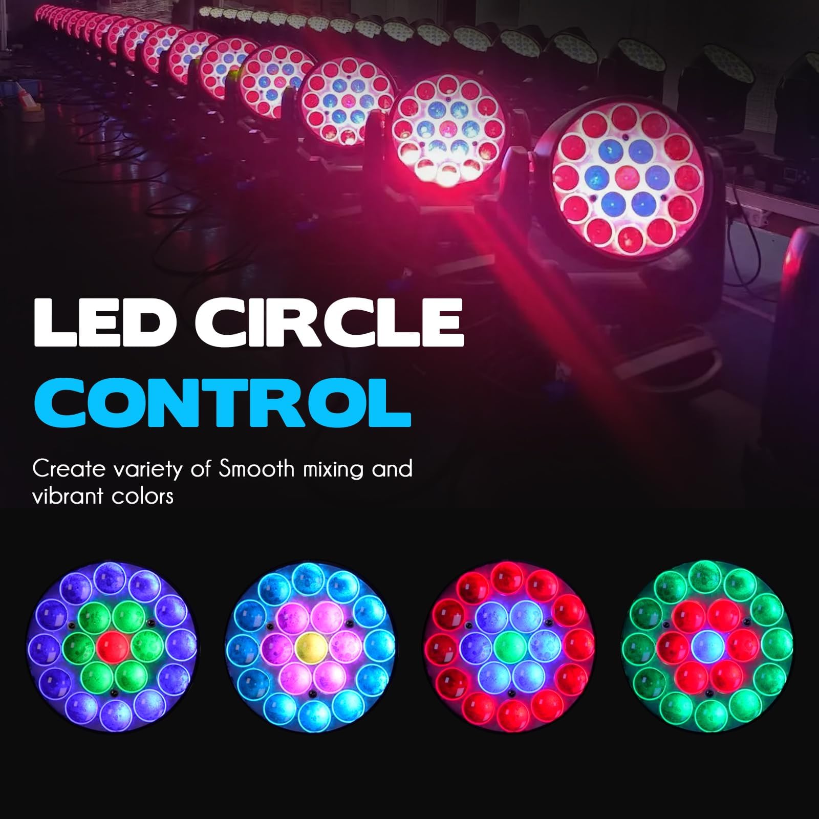 19x15W RGBW 4-in-1 Moving Head LED DJ Light with Beam/Wash Zoom, Sound Activation & DMX Control - Perfect for Stage Shows, Disco Clubs, Wedding Parties and Live Events
