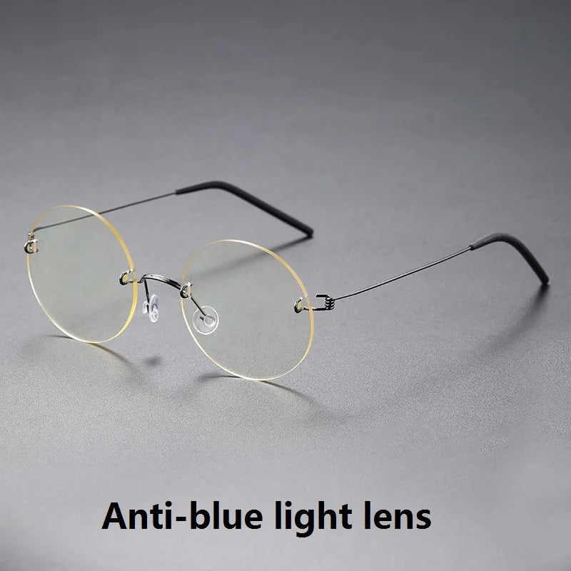 Unisex Rimless Round Screwless Titanium Eyeglasses Frame 1356 - Lightweight & Durable for Reading, Computer Work & Everyday Wear