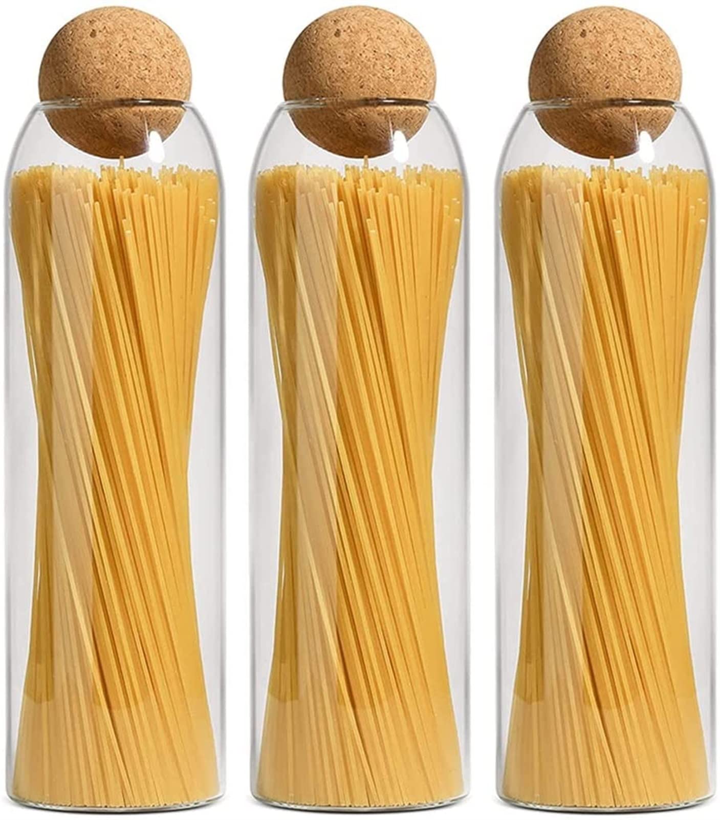 3-Piece Glass Food Storage Jars with Airtight Cork Lids - Clear Kitchen Pantry Containers for Dry Goods, Spices & Meal Prep | Perfect for Organizing, Storing & Displaying Food in Home or Restaurant