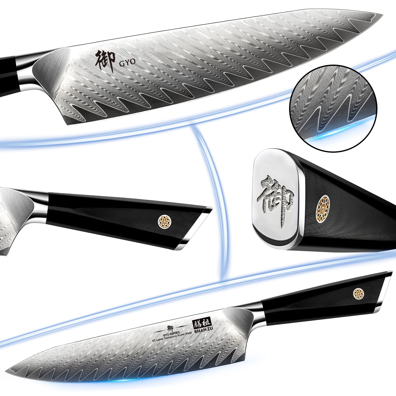 SHAN ZU Damascus Chef Knife 8 Inch - 67-Layer High Carbon Steel Japanese Kitchen Knife - Ultra Sharp Professional Cooking Knife with Ergonomic G11 Handle - Perfect for Slicing, Dicing & Chopping - Includes Gift Box for Gifts & Home Chefs