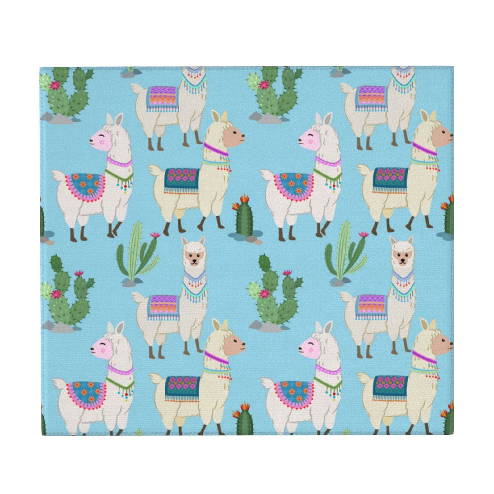 Absorbent Llamas Dish Drying Mat - Reversible Kitchen Countertop Drainer for Dishes & Utensils