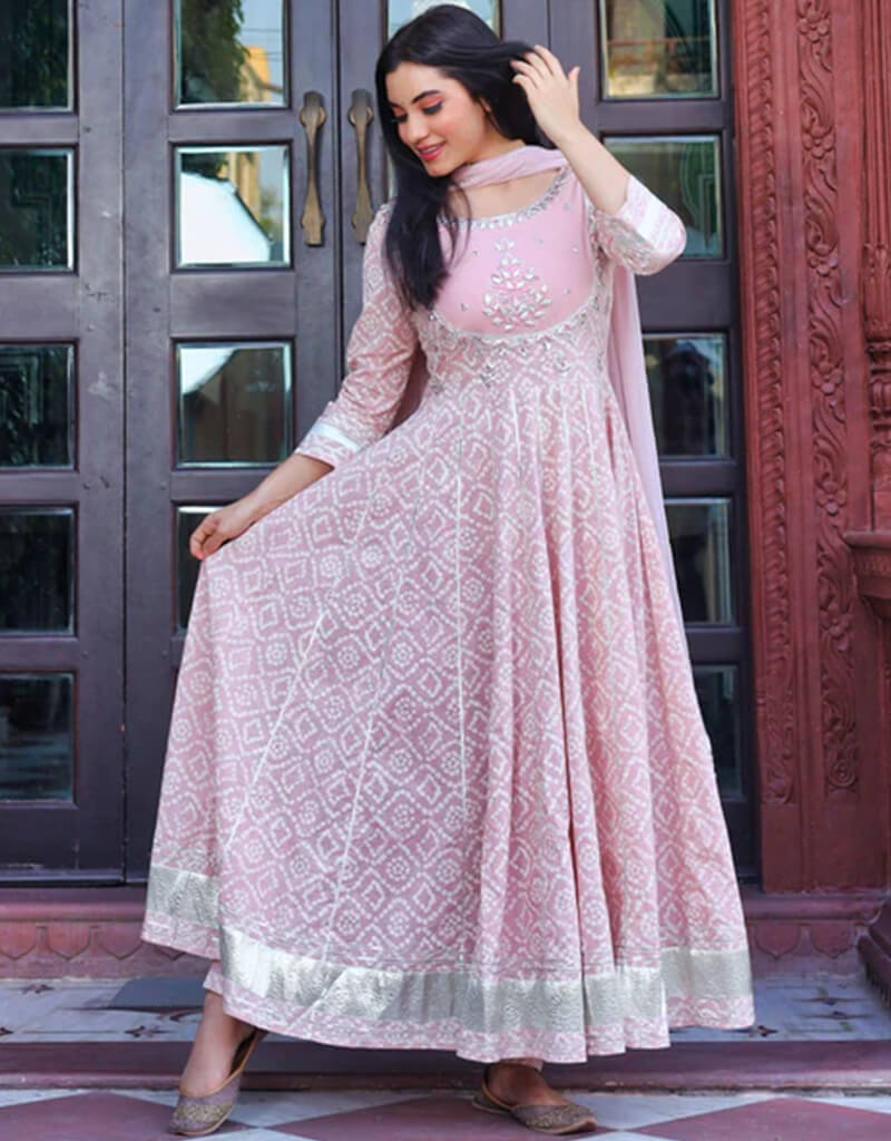 Baby Pink Cotton Anarkali Pant Suit for Women - Elegant Traditional Indian Outfit for Weddings, Festivals & Special Occasions