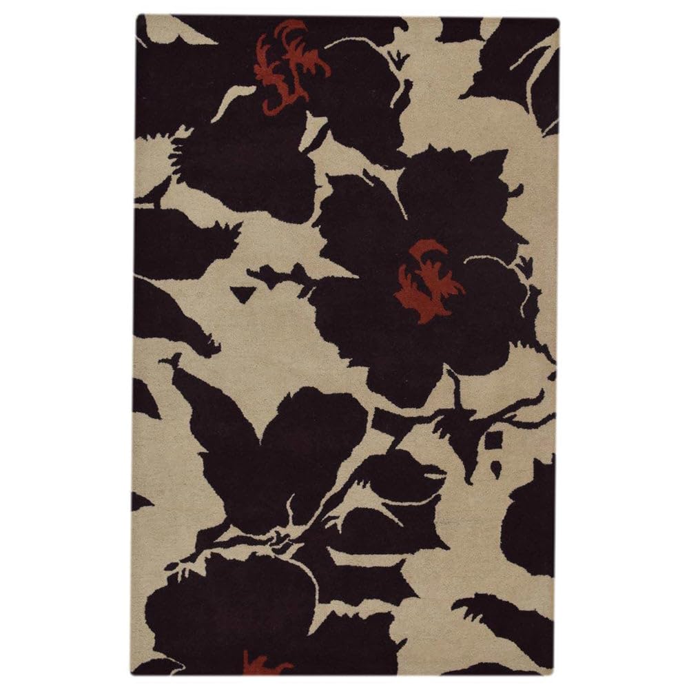 Hand Tufted Wool Eco-Friendly Area Rugs 4x6 Feet - Rectangle Cream & Brown Floral Modern Design High Pile Thick Handmade Rug for Living Room Bedroom Home Decor (K00506) | Perfect for Cozy Living Spaces, Boho Chic Interiors & Bedroom Accents