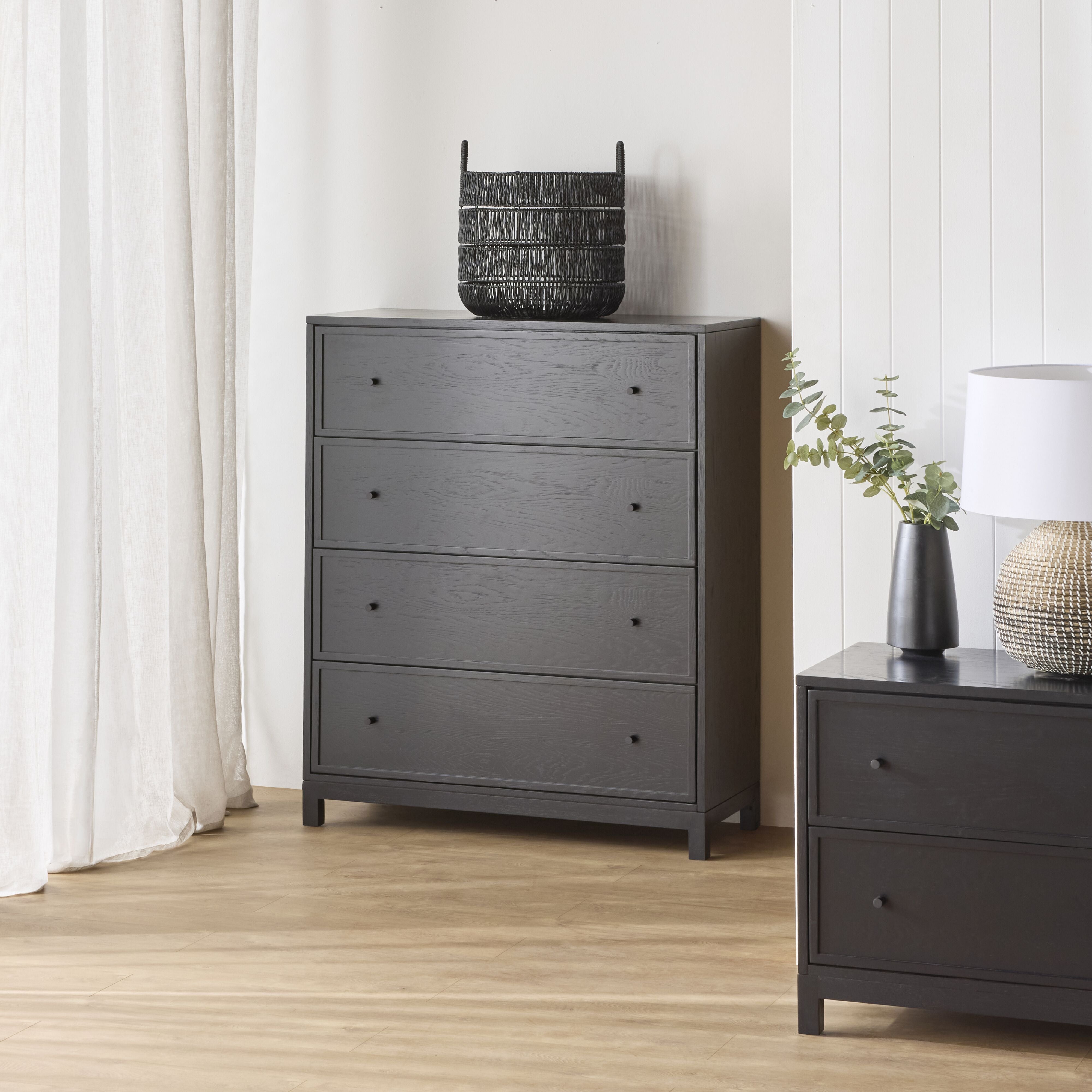 Avalon 4-Drawer Dresser Chest - Black Wooden Storage Cabinet for Bedroom, Closet & Office Organization