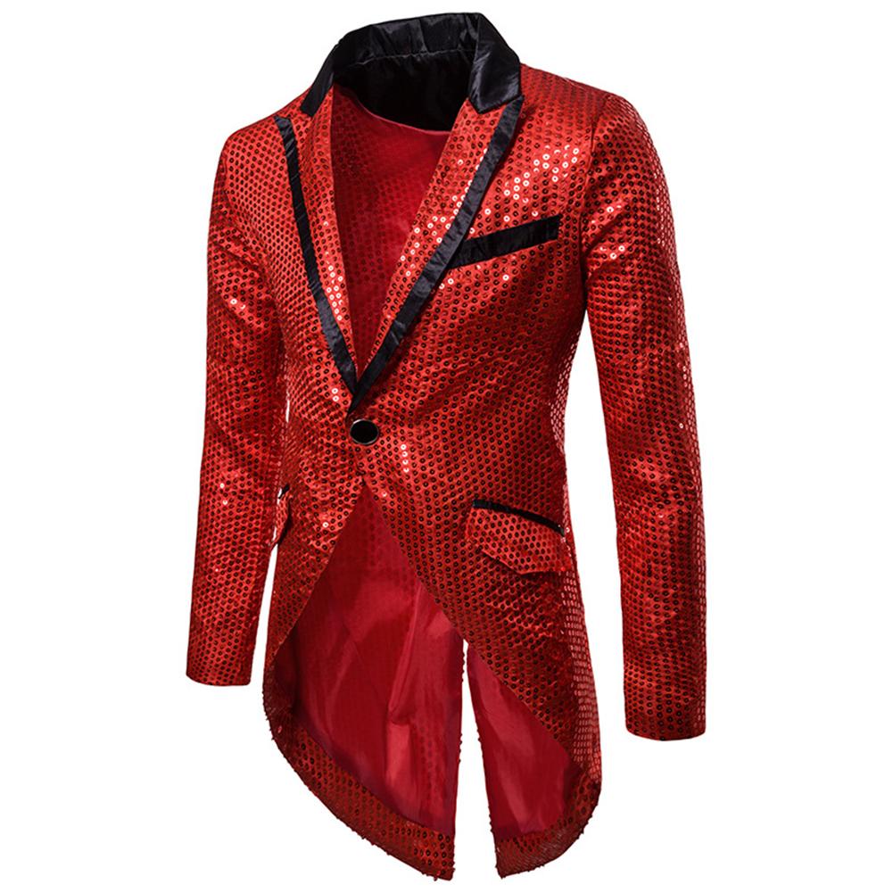 Elegant Red Sequin Embellished Swallowtail Coat for Women - Perfect for Evening Gala, Prom Night & Special Occasions