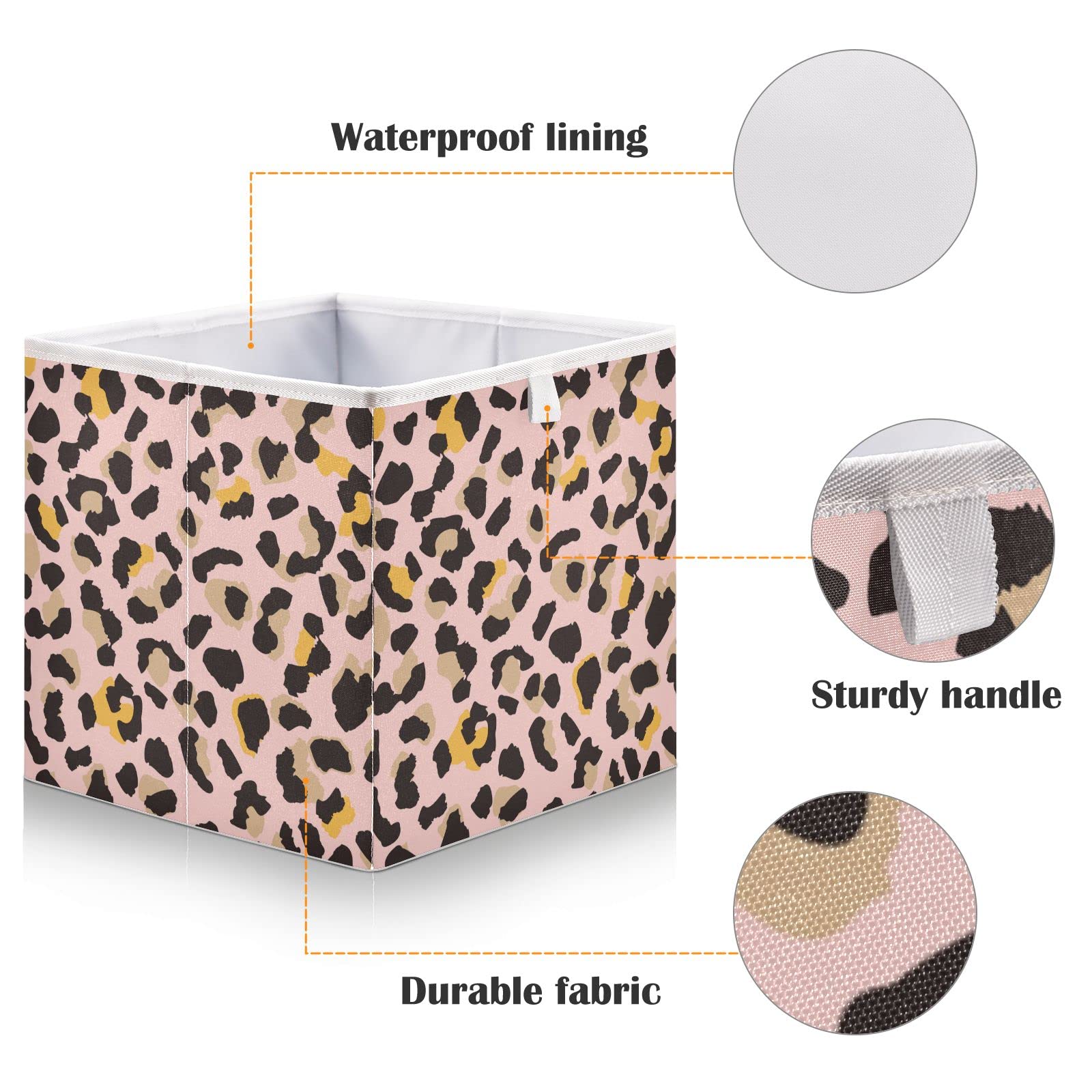 Foldable Collapsible Leopard Print Storage Baskets - 16 x 11 Inch Organizer Bins for Shelves, Closet, Pantry | Perfect for Toys, Books, Clothes & Office Supplies | Space-Saving Home Organization Solution