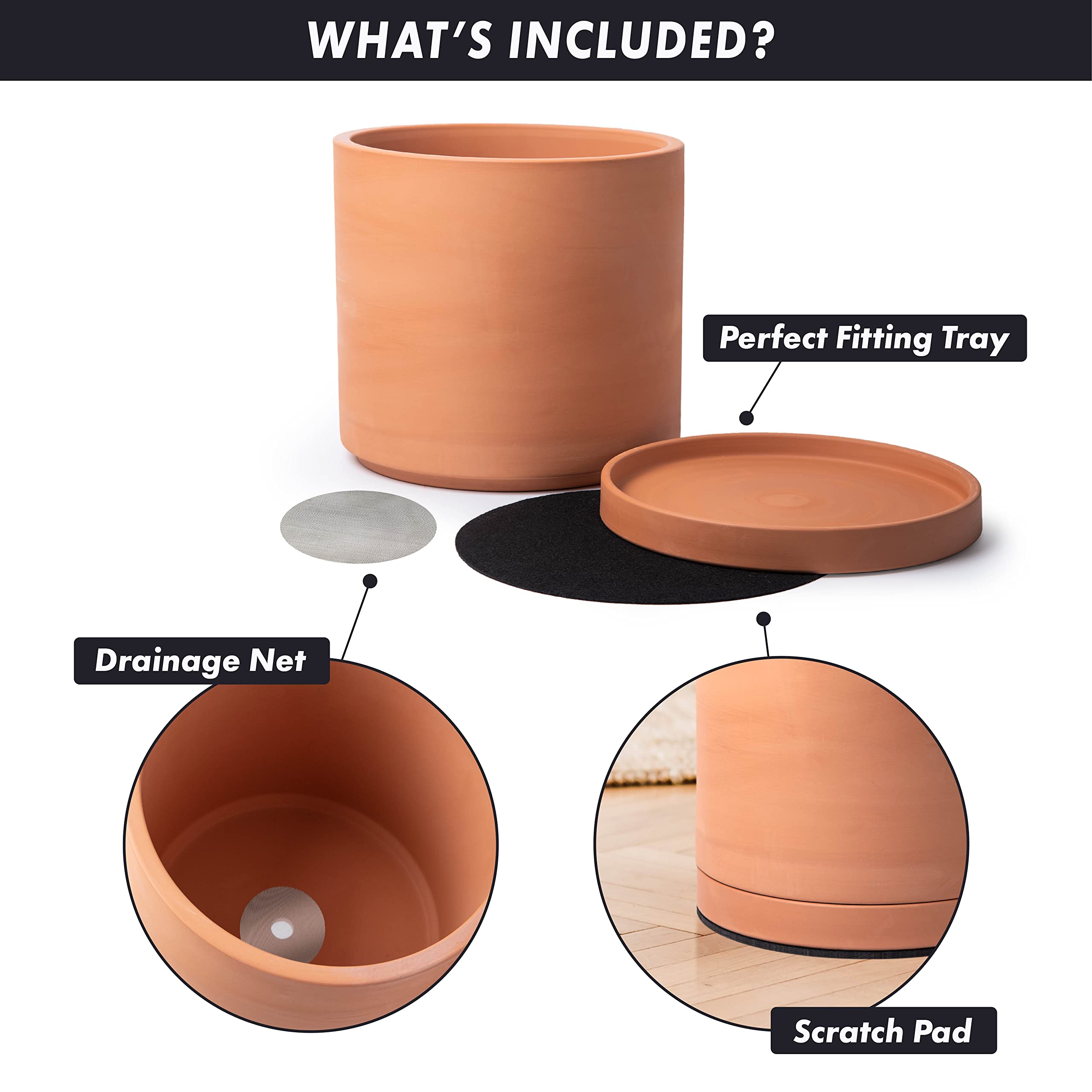 D'vine Dev 12 Inch Large Terracotta Plant Pot with Drainage Hole & Saucer - Round Cylinder Planter for Indoor Plants, Succulents, Herbs - Perfect for Home Decor, Office, Garden (40-X-A-6)