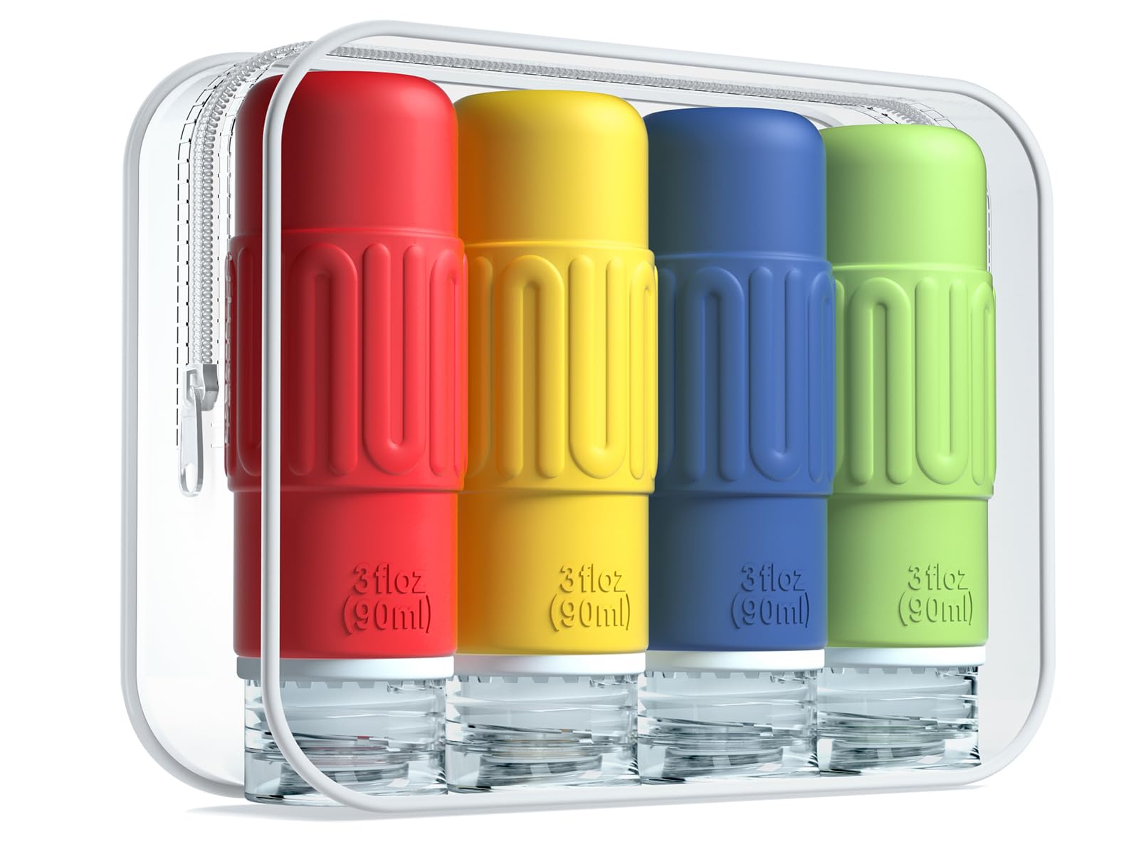 BPA Free Leak Proof Silicone Travel Bottles (4 Pack) - TSA Approved 3oz Reusable Toiletry Containers for Shampoo, Soap & Liquids with Travel Bag - Perfect for Air Travel, Gym & Vacation Essentials