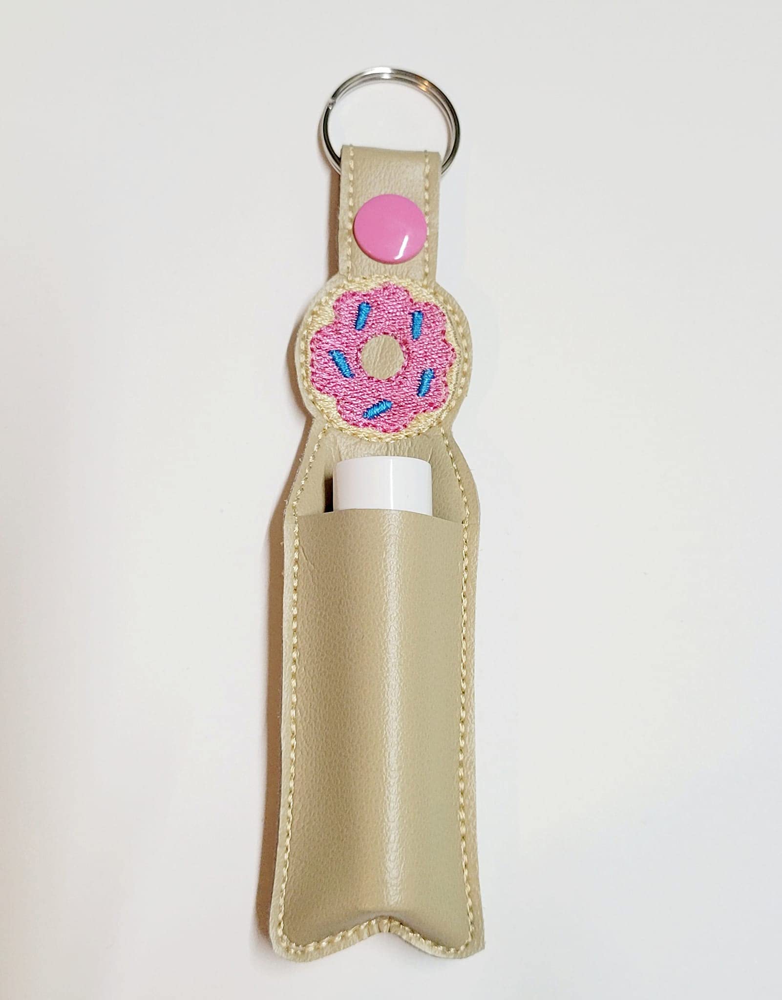 Donut-Shaped Hand Sanitizer & Lip Balm Holder Keychain - Cute Sanitizing Accessory for Purse, Backpack or Car Keys - Perfect for Travel, Office and Daily Use