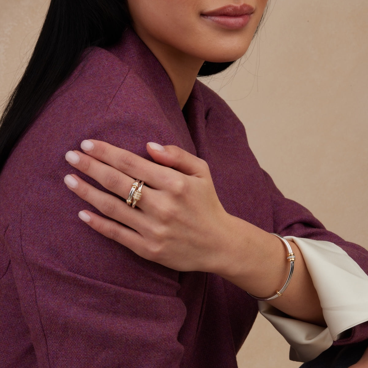 Two Tone Spinning Latch Ring - Elegant Adjustable Jewelry for Women | Perfect for Everyday Wear, Date Nights & Special Occasions