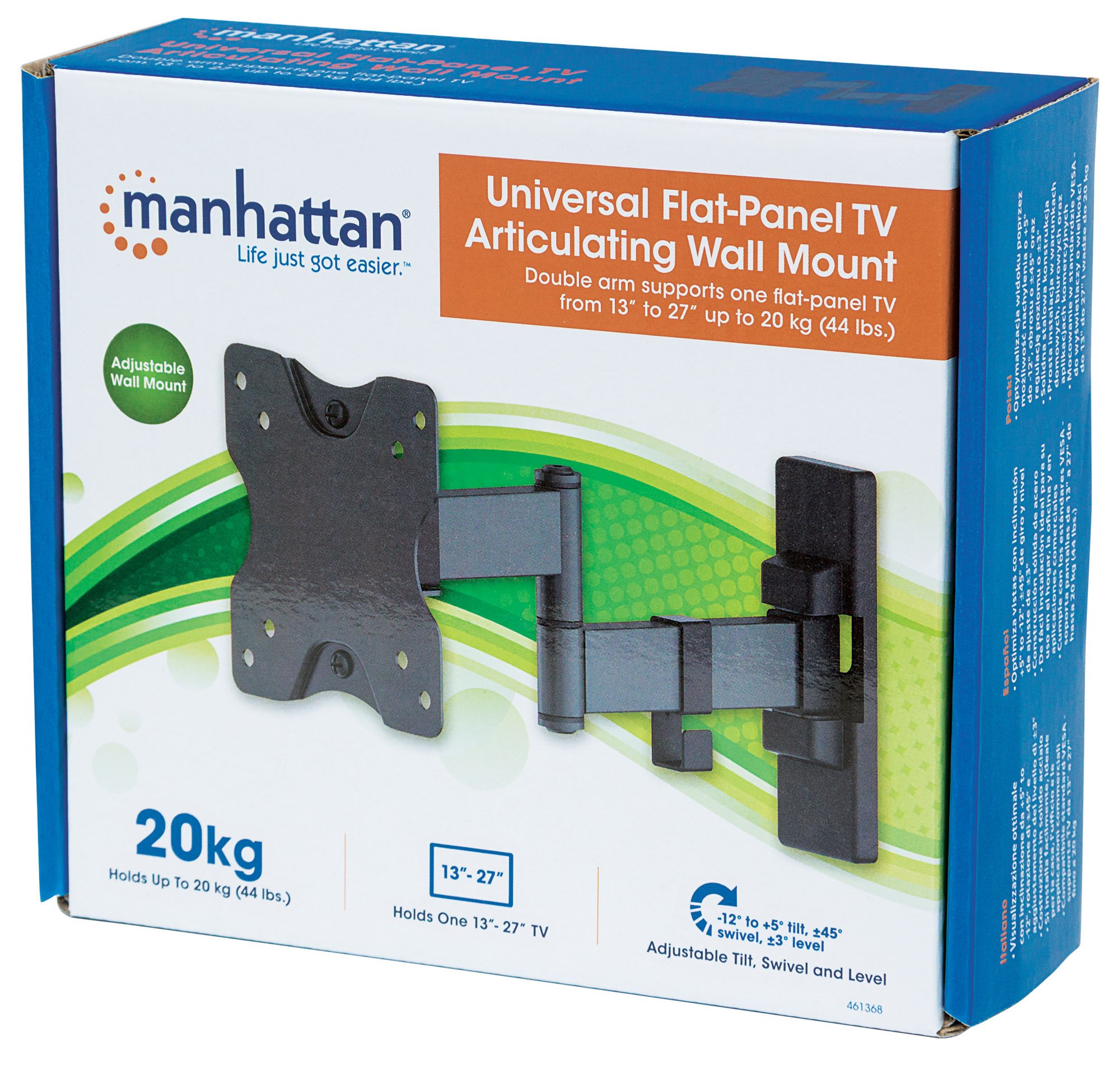 Universal TV Wall Mount Bracket for Flat Panel Screens - Dual Arm Full Motion Articulating Mount - Black (Model 461368) - Perfect for Living Room, Bedroom & Home Theater Setup