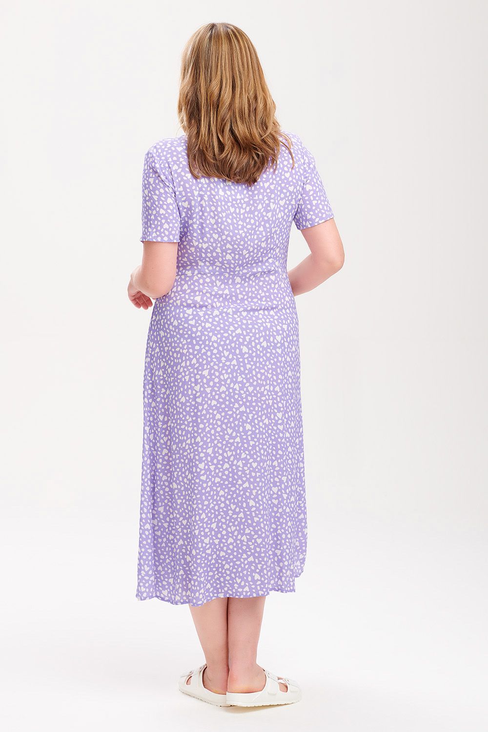 Eileen Midi Shirt Dress - Floral Animal Print Pastel Love Heart Design in Lilac | Casual Spring Summer Dress for Women | Perfect for Office, Date Night & Weekend Outings