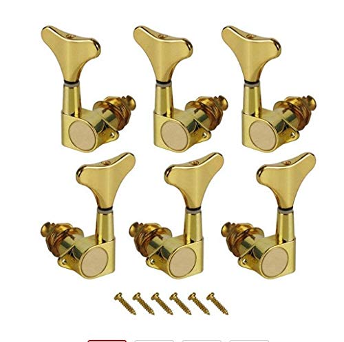 Premium 6-Piece Sealed Bass Tuning Pegs Machine Heads for 6-String Guitar - 3L+3R Gold Plated Tuners - Perfect for Bass Guitar Maintenance & String Replacement