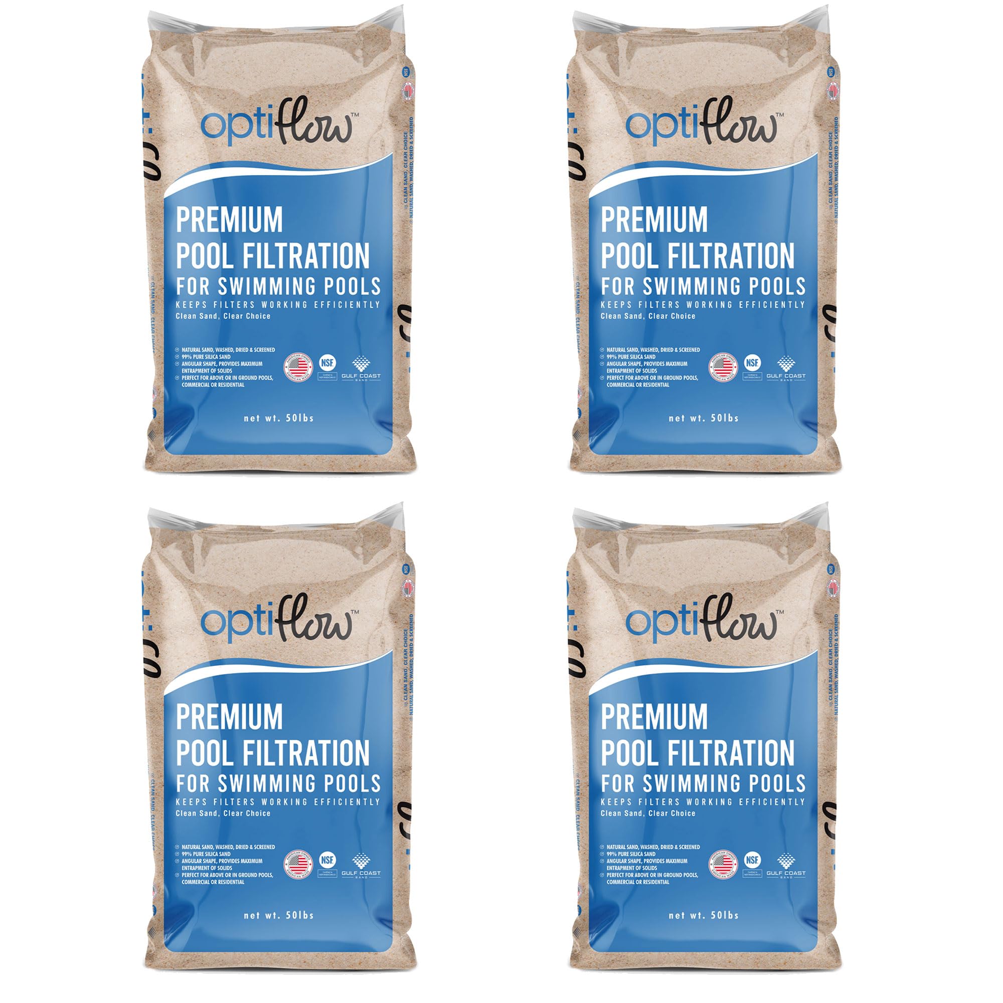 50 Pound Premium Pool Filter Sand with Pure Silica Formula - High Efficiency Pool Filtration Media for In-Ground & Above Ground Pools (4 Pack) | Ideal for Residential & Commercial Swimming Pool Maintenance