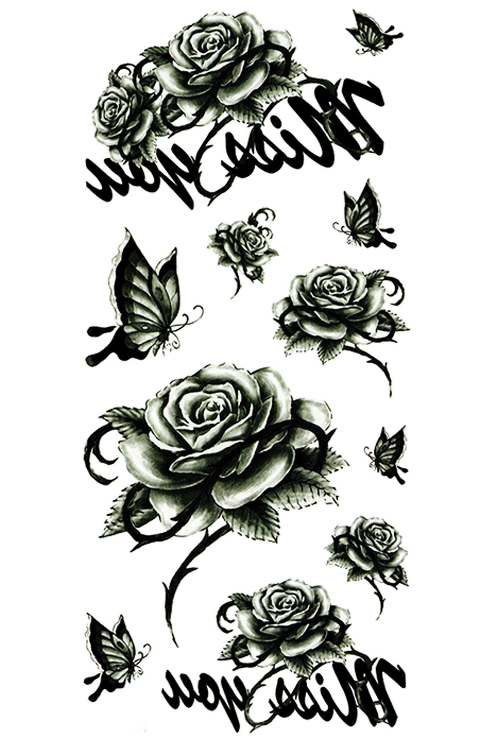 3D Realistic Temporary Tattoo Stickers for Adults - Waterproof Fake Tattoos for Men, Women, Boys & Girls (Flowers, Butterflies, Stars, Angels, Dark Desire Designs) 7.4x3.5 Inches - Perfect for Halloween, Cosplay, Parties & Honeymoon Looks