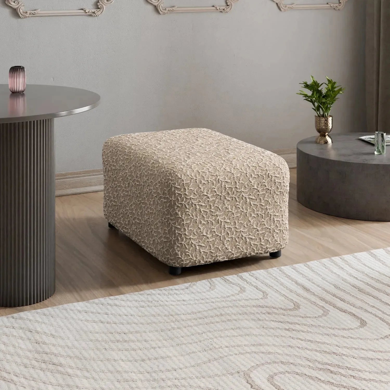 Medium Ottoman Slipcover - Jacquard 3D Collection | Stylish Furniture Cover for Living Room, Bedroom & Office Decor