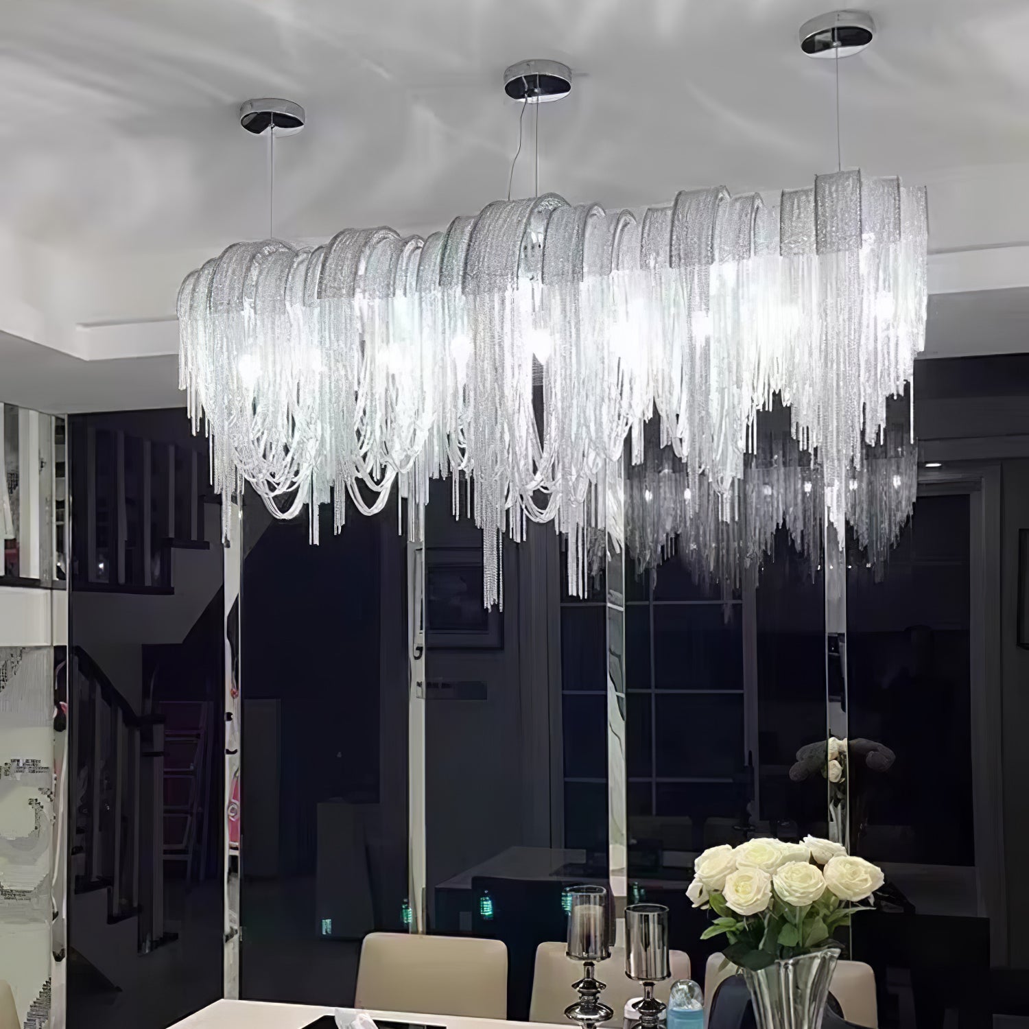 Elegant Length Chains Chandelier - Modern Crystal Pendant Lighting for Dining Room, Bedroom & Living Room - Perfect for Home Decor and Wedding Events