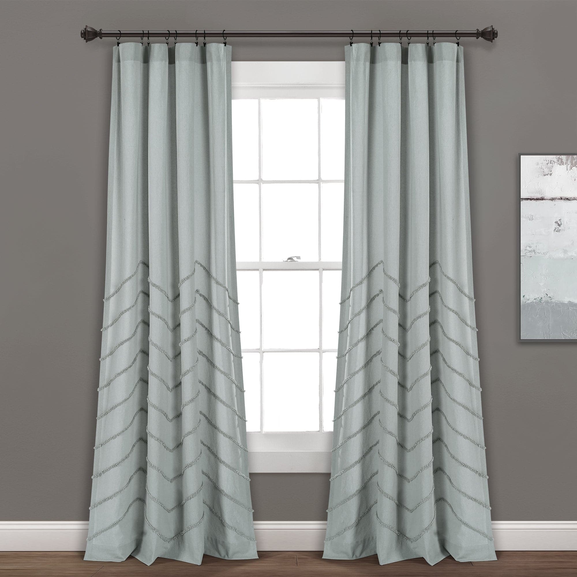 Soft Chenille Chevron Window Curtain Panel Set - Blackout Thermal Insulated Drapes for Living Room & Bedroom - Elegant Wave Pattern Home Decor