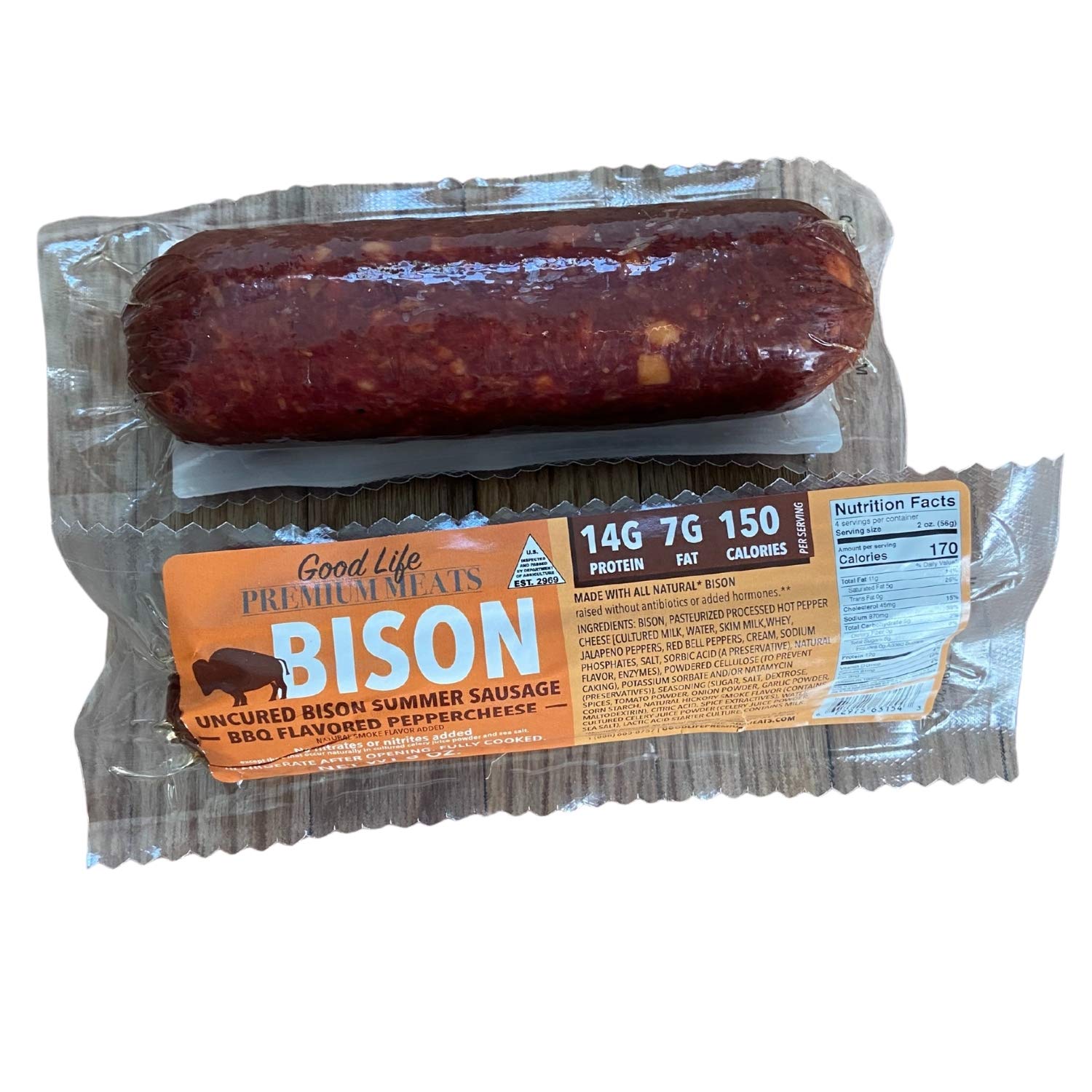 Bison Summer Sausage - BBQ Pepper Cheese Flavor - 4 Pack (8 oz Each) | Perfect for Camping, Picnics & Outdoor Adventures