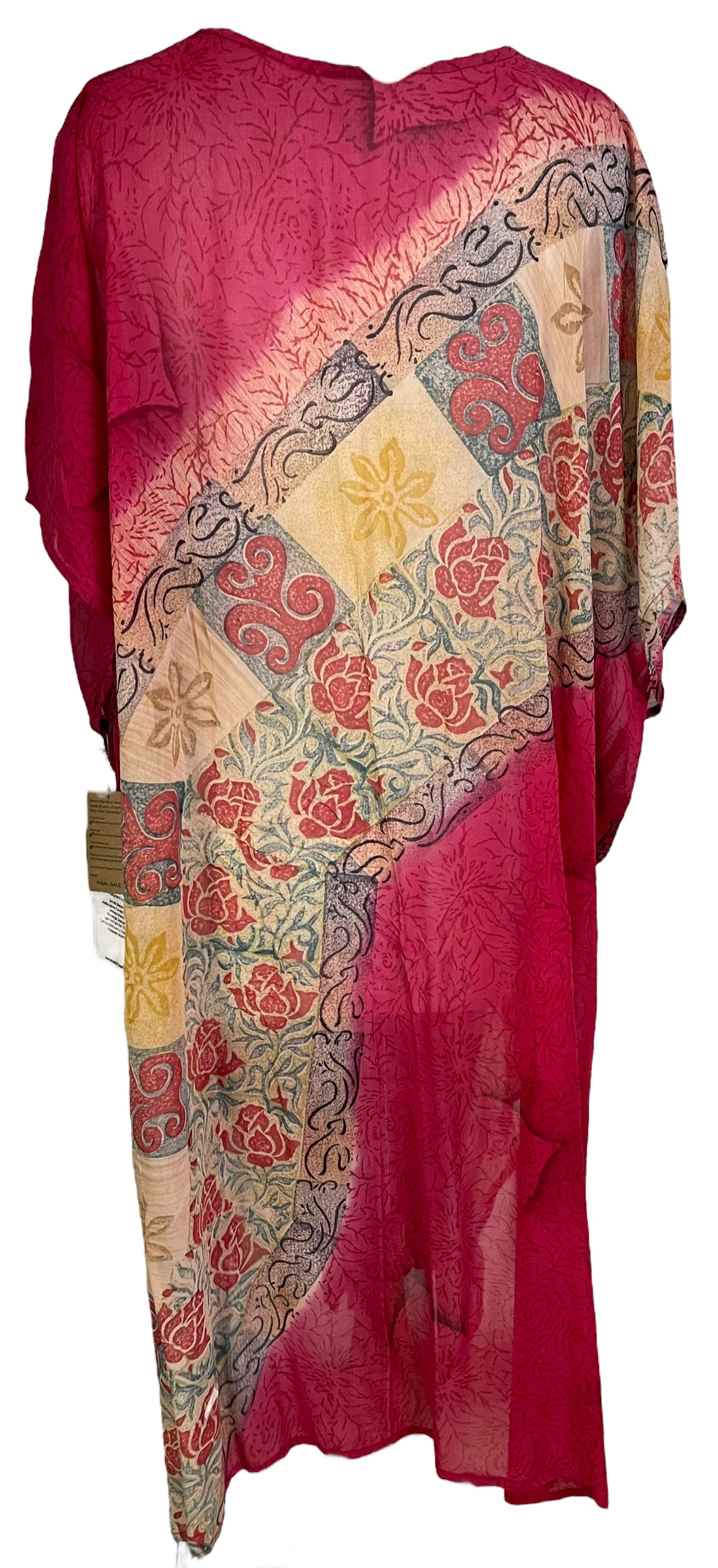 PRG6325 Women's Pure Silk Maxi Kaftan Dress - Elegant Long Sleeve Boho Beach Cover Up for Summer Vacation, Pool Party & Resort Wear
