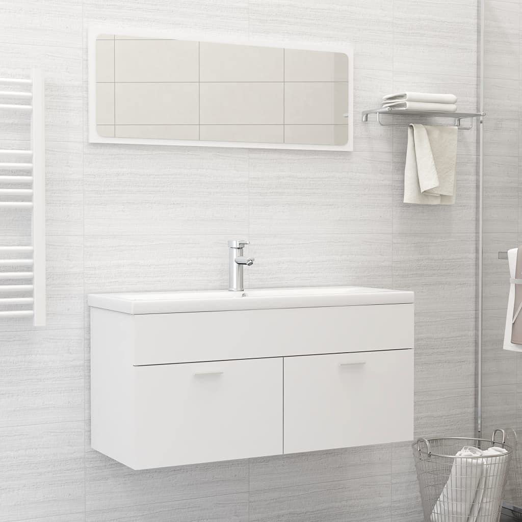 Modern White Wall Mounted Bathroom Cabinet with Mirror - 2 Door Floating Vanity Storage Organizer 39.4