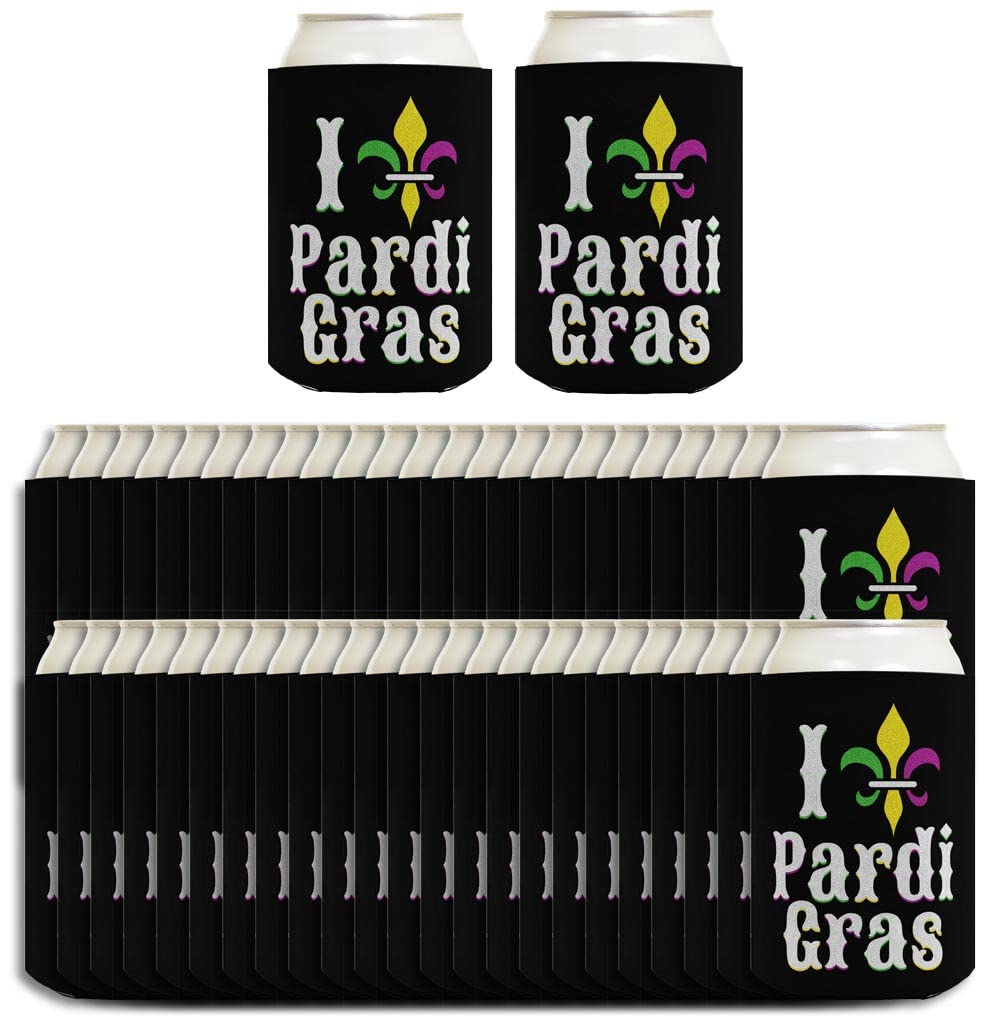 48-Pack Mardi Gras Drink Can Coolers with Fleur-de-Lis Design - Insulated Beer Koozies for Pardi Gras Parties, Festivals & Outdoor Events