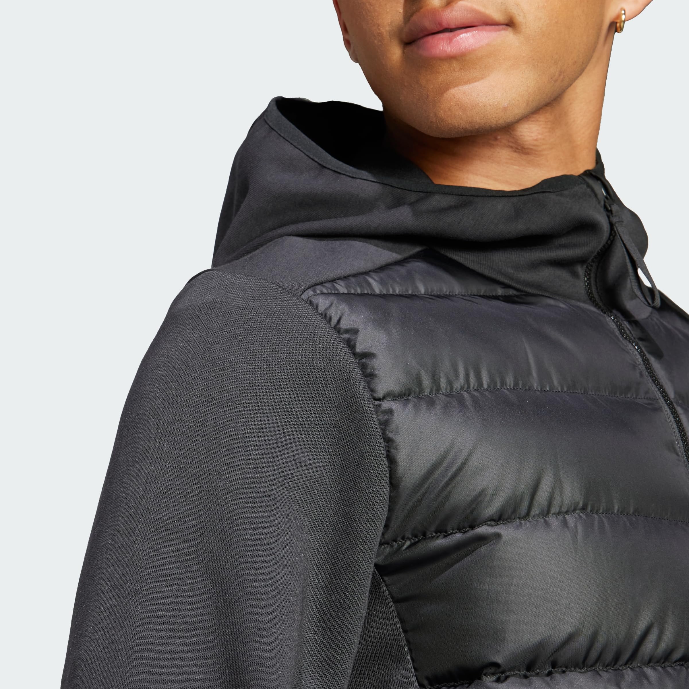 Adidas Men's Essentials Hybrid Down Hooded Jacket - Lightweight Warm Winter Coat for Outdoor Activities & Casual Wear